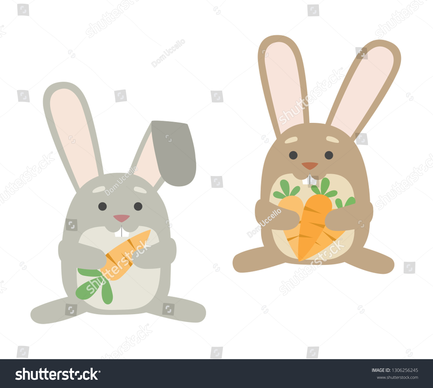 Cute Cartoon Rabbits Carrots Vector Illustration Stock Vector (Royalty ...