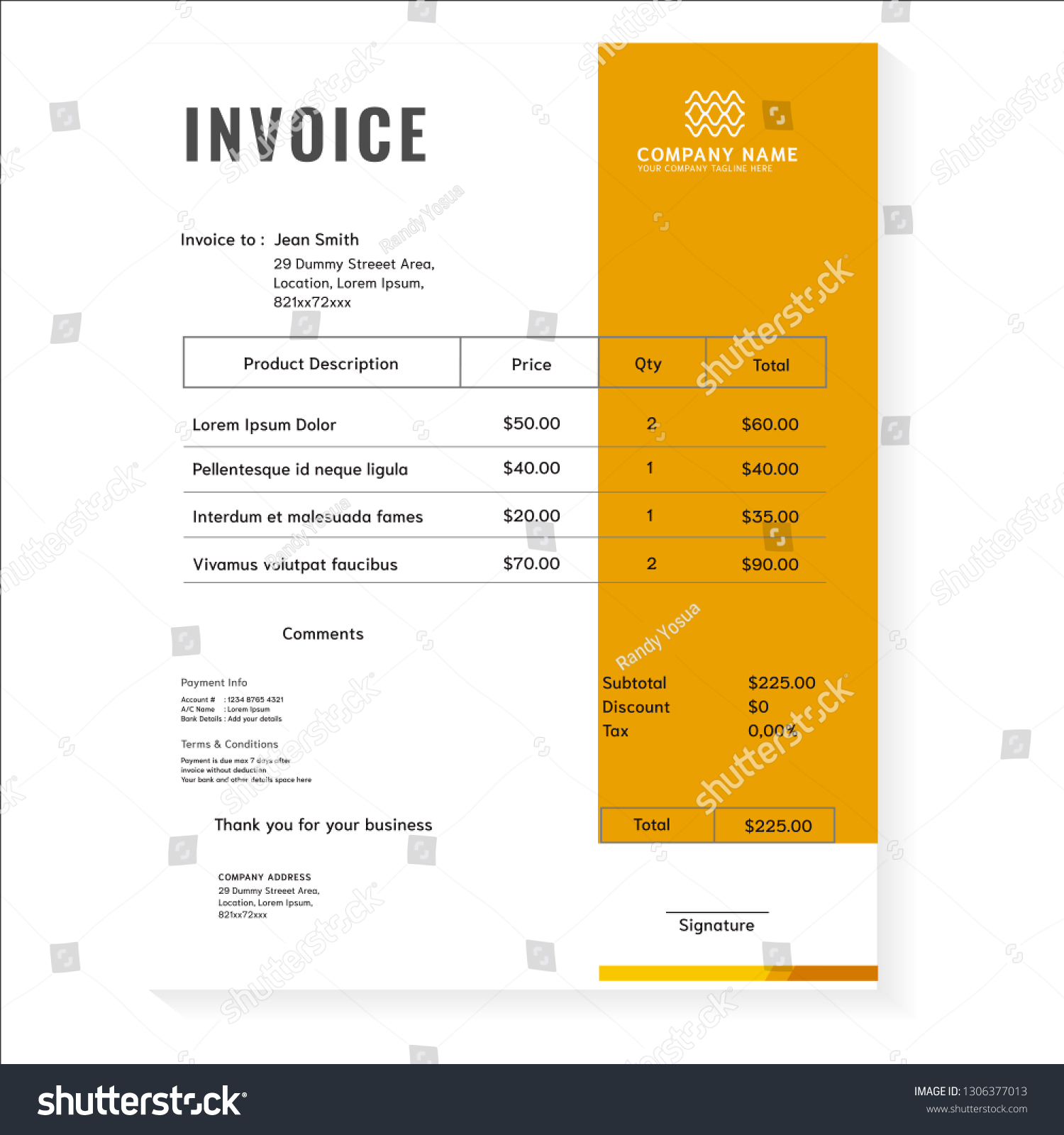 Busines Invoce Template Vektor Stock Vector (Royalty Free) 1306377013 Busines Invoce Template Vektor Stock Vector (Royalty Free) 1306377013