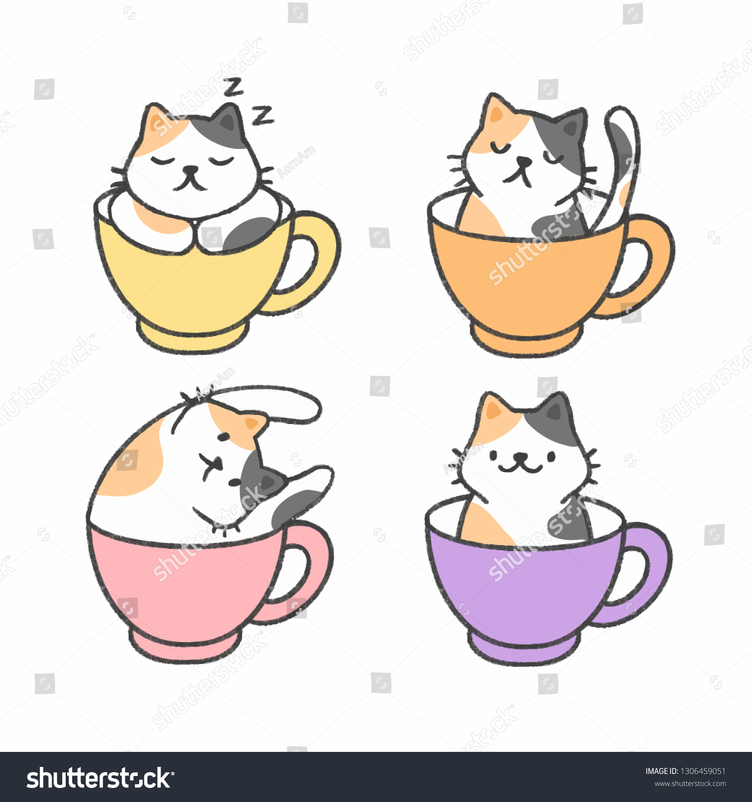Мультяшный котик в чашке
