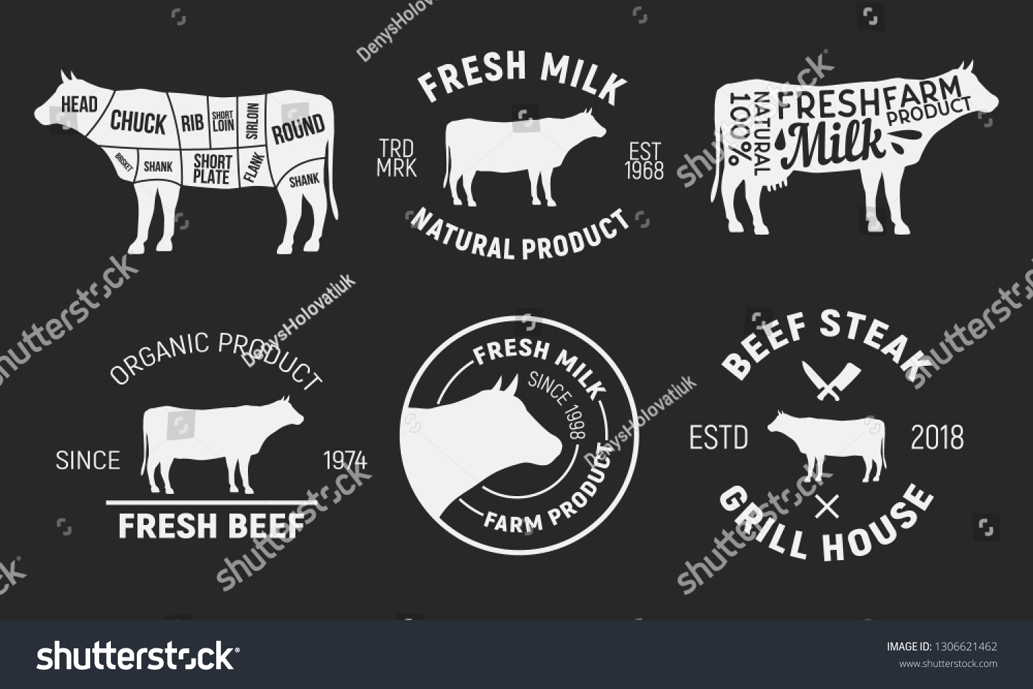 Set Cow Beef Logos Cow Silhouettes Stock Vector (Royalty Free ...