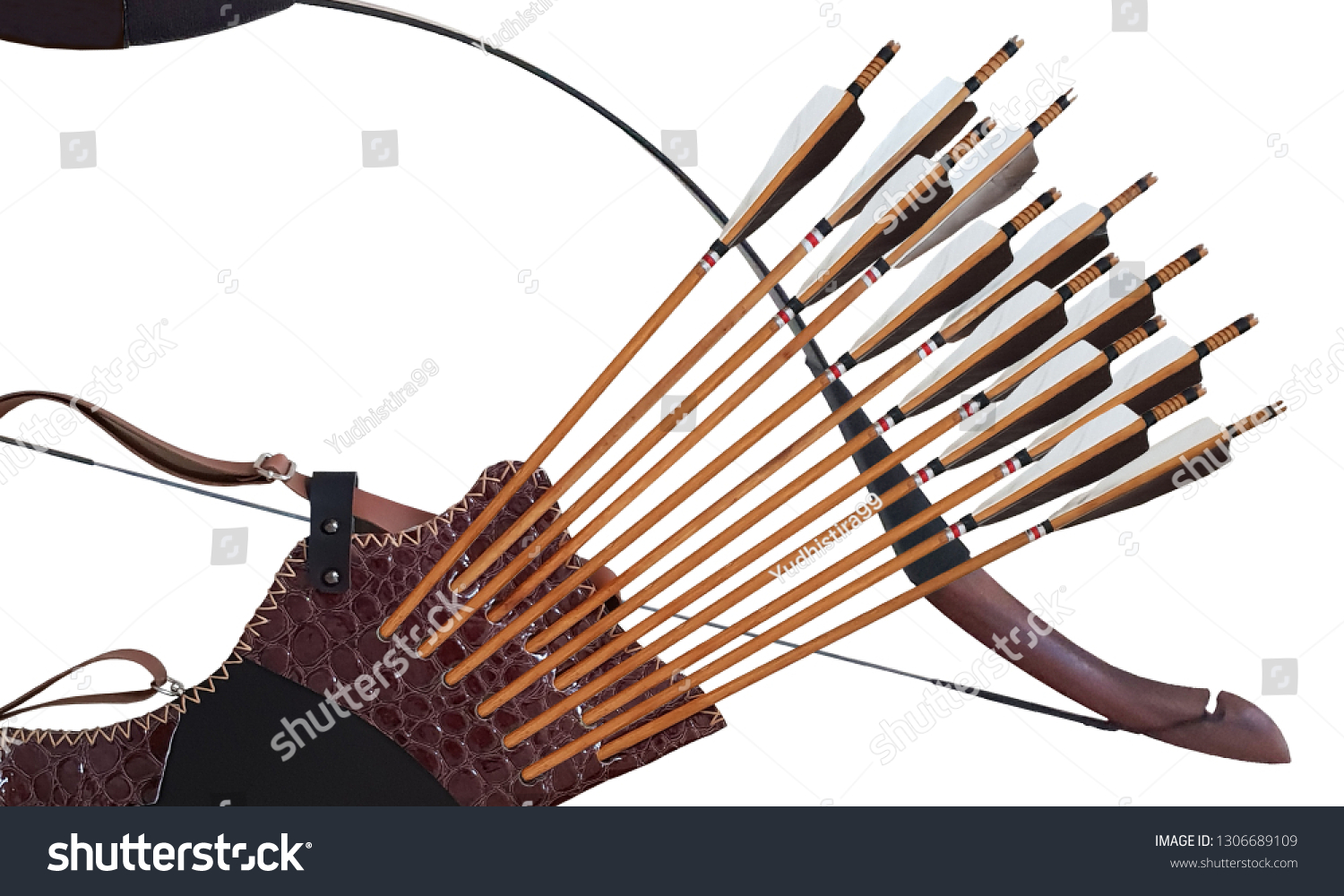 Traditional Archery Black Wooden Leather Quiver Stock Photo 1306689109 