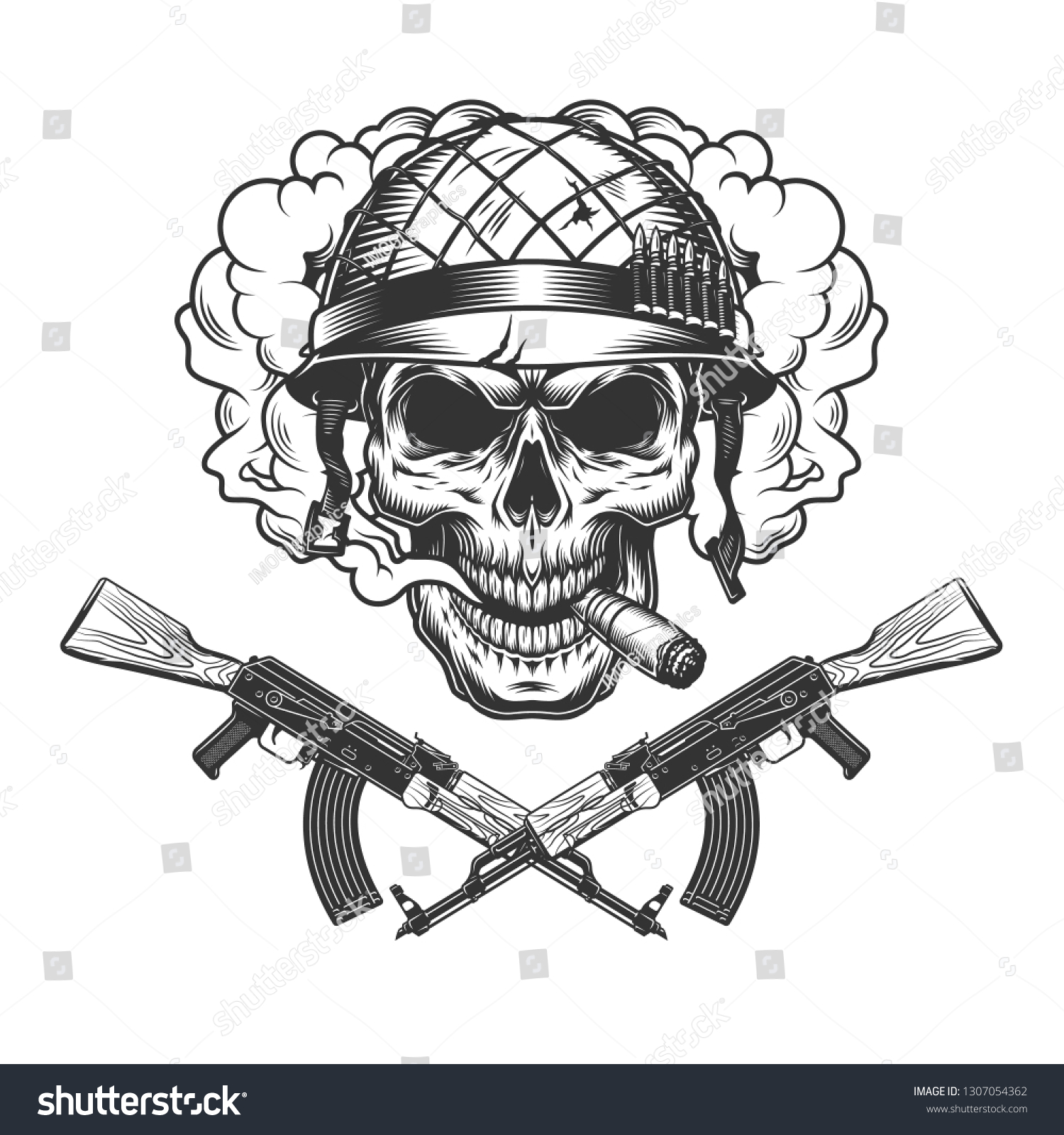 Skull Soldier Helmet Smoking Cigar Smoke Stock Vector (Royalty Free ...