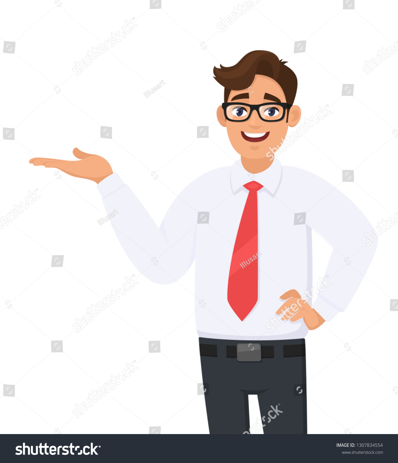 Portrait Businessman Showingpointing Hand Copy Space Stock Vector ...