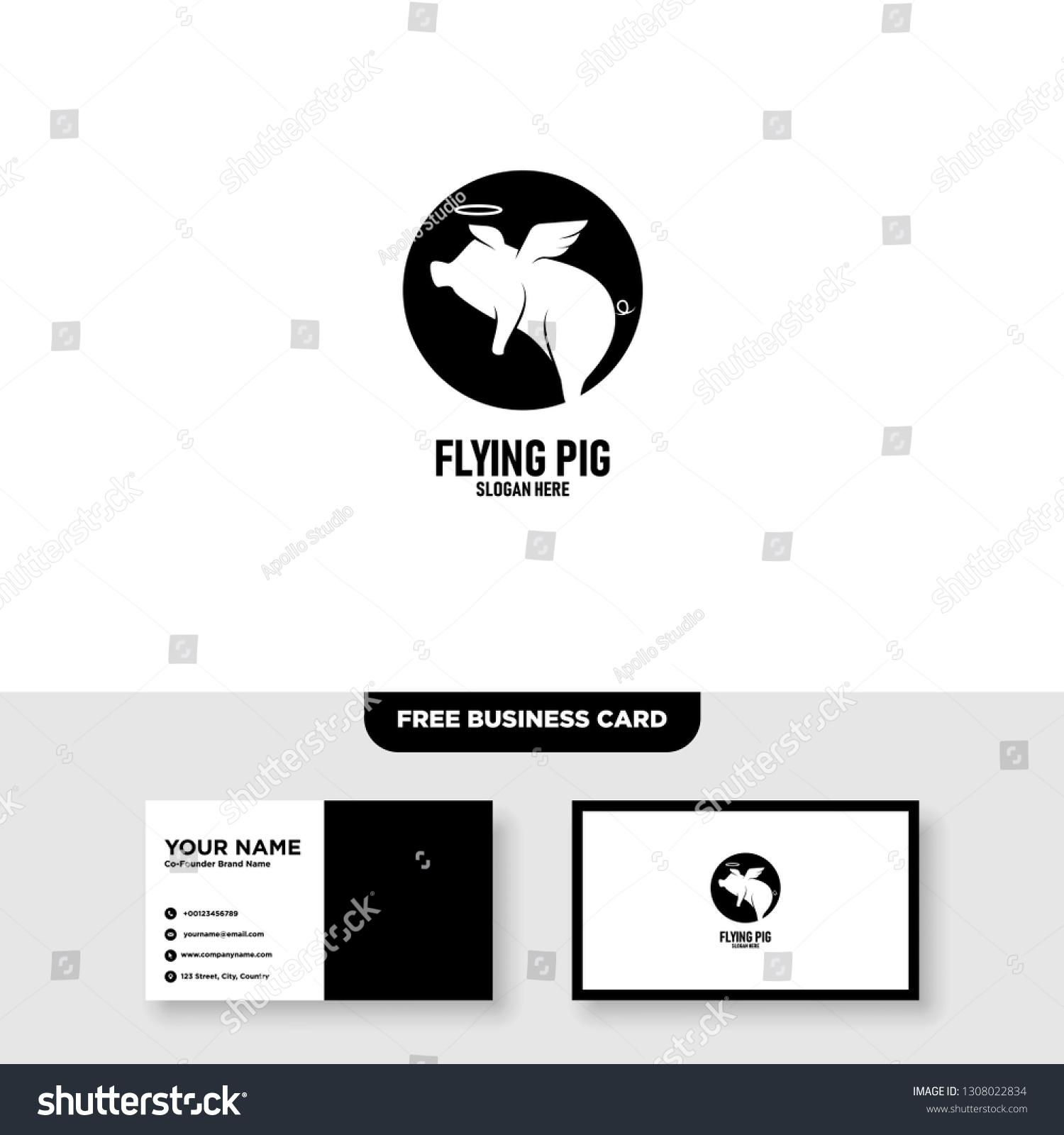    Stock Vector Flying Pig Logo Vector Template Free Business Card Mockup 1308022834 