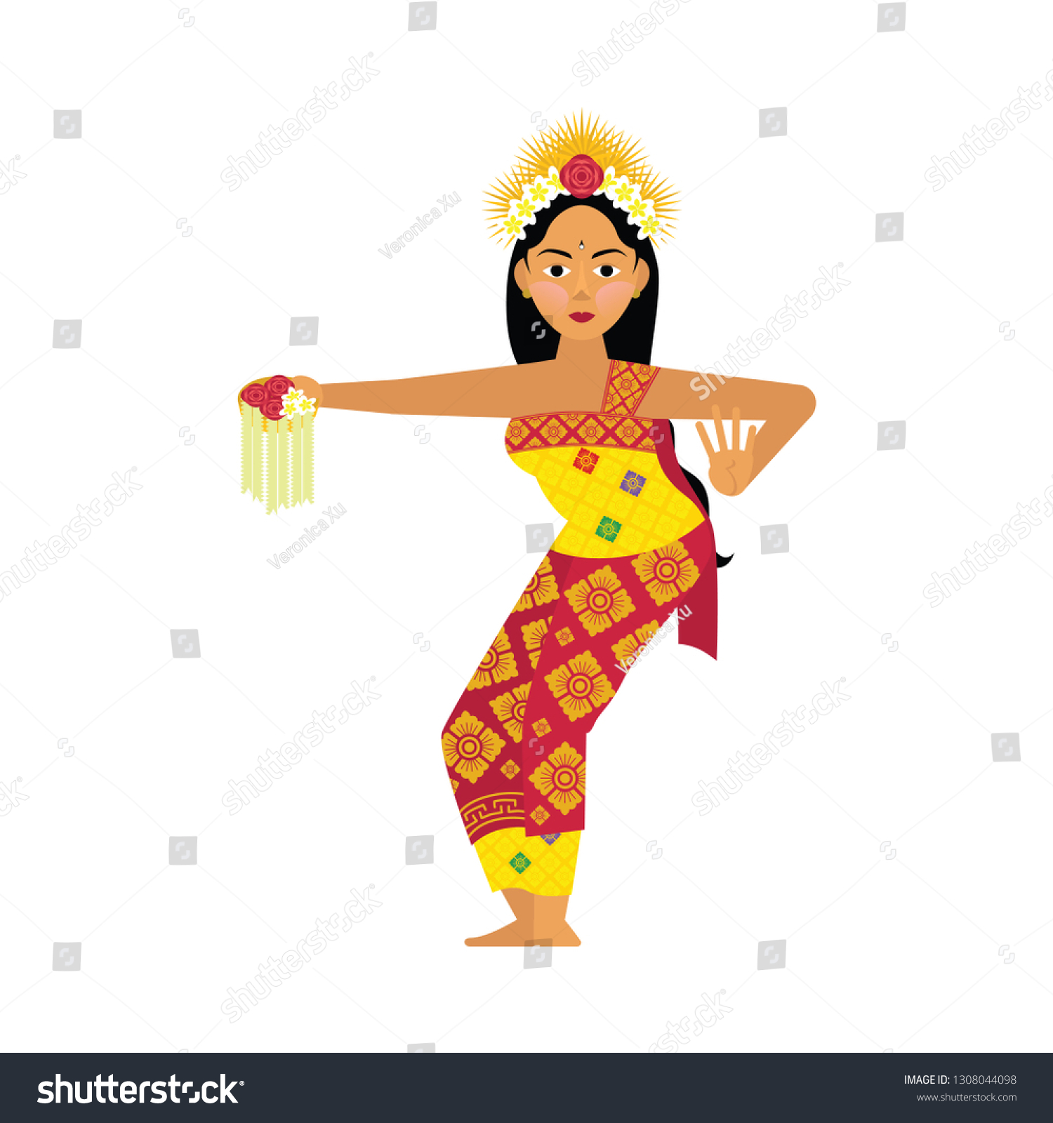 Balinese Dancer Traditional Costume Bali Culture Stock Vector (Royalty ...