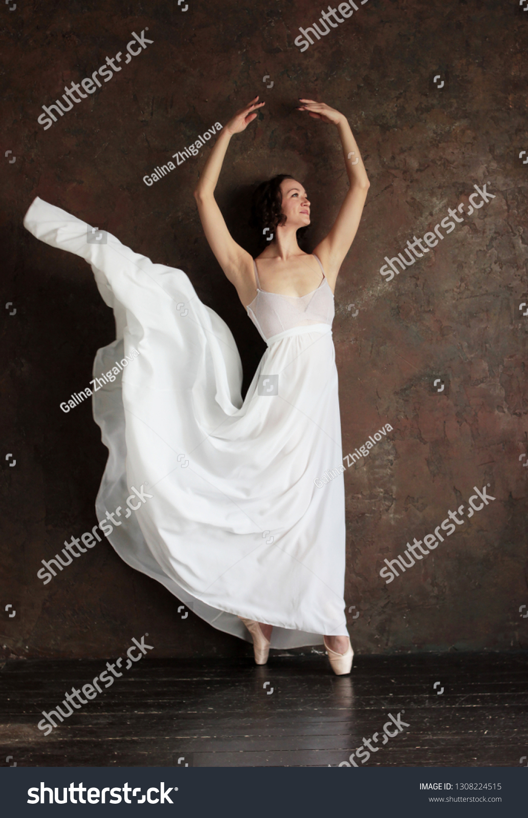 Ballet Dancer Ballerina Beautiful White Dress Stock Photo 1308224515