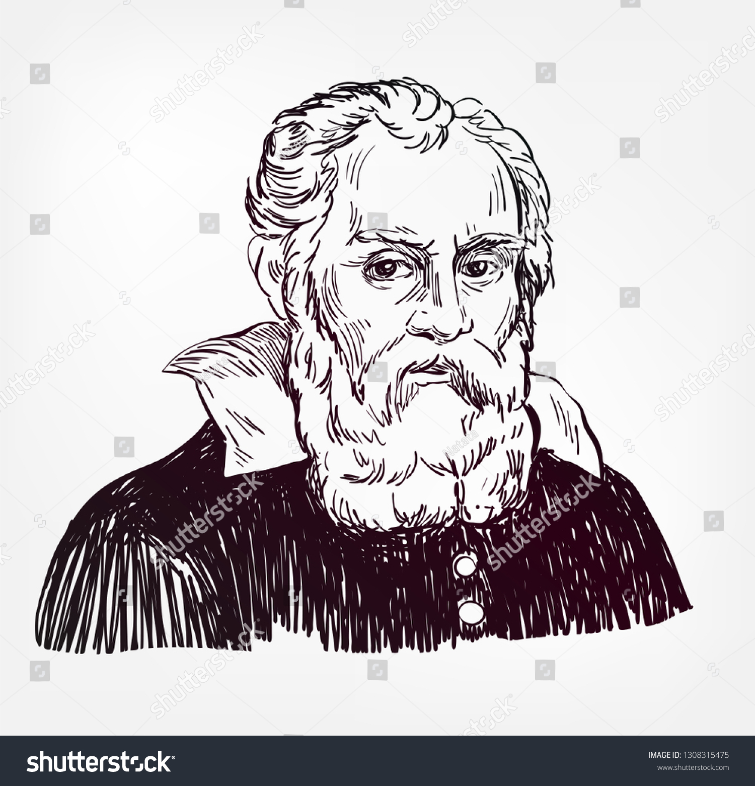 Galileo Galilei Vector Sketch Portrait Isolated Stock Vector (Royalty ...