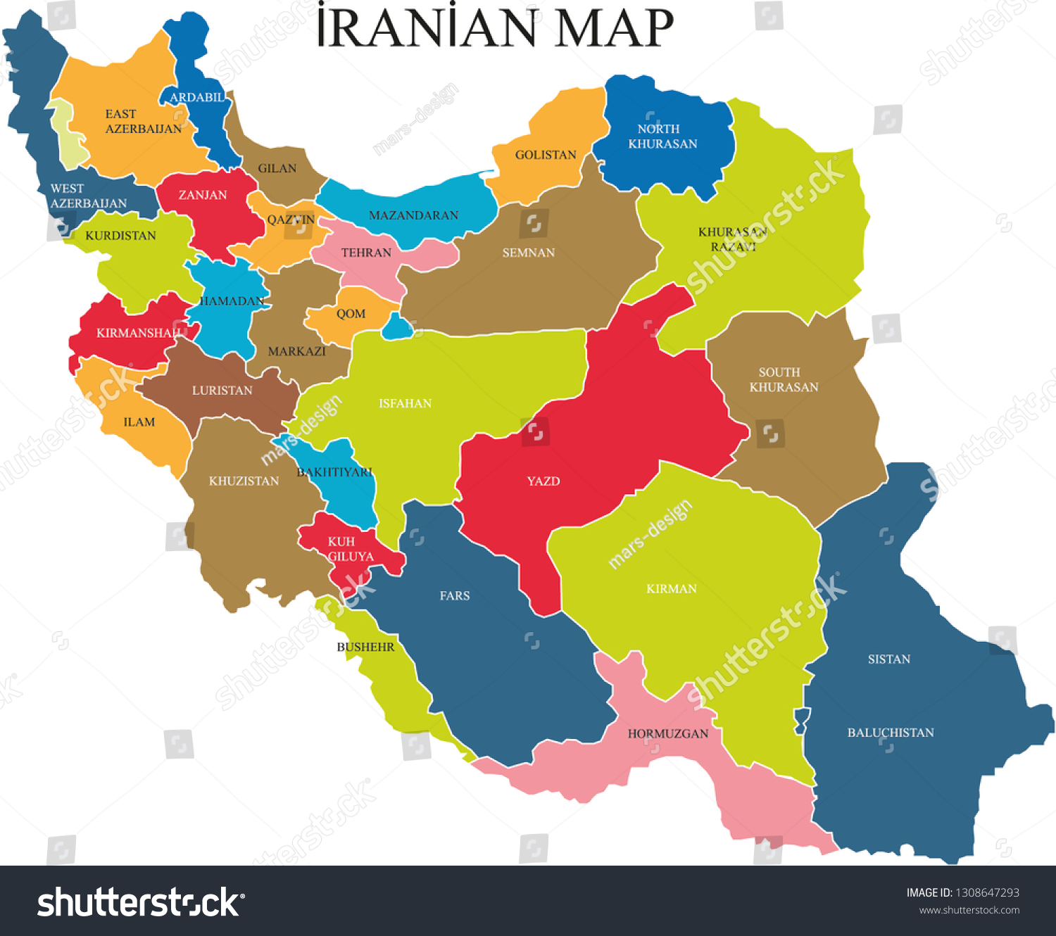 Iran Map Vector Illustration Iran Province Stock Vector (Royalty Free ...