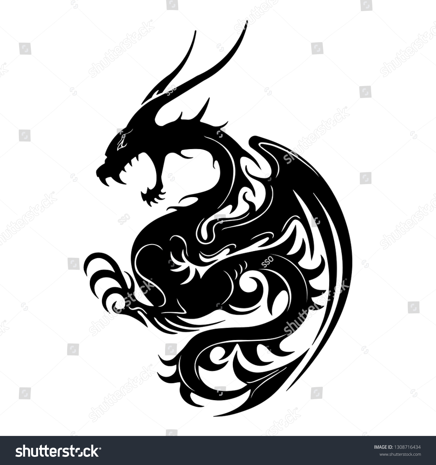 Black Dragon Silhouette Image On White Stock Vector (Royalty Free ...