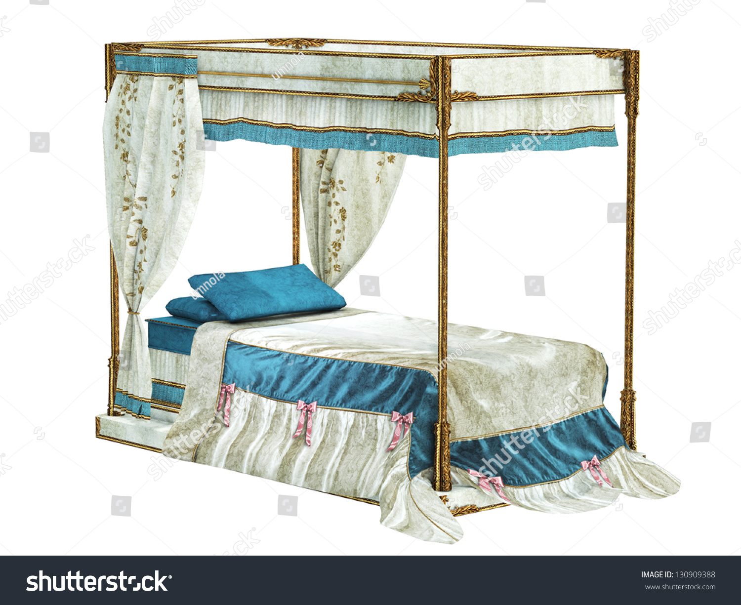 Королевская кровать с балдахином на белом фоне