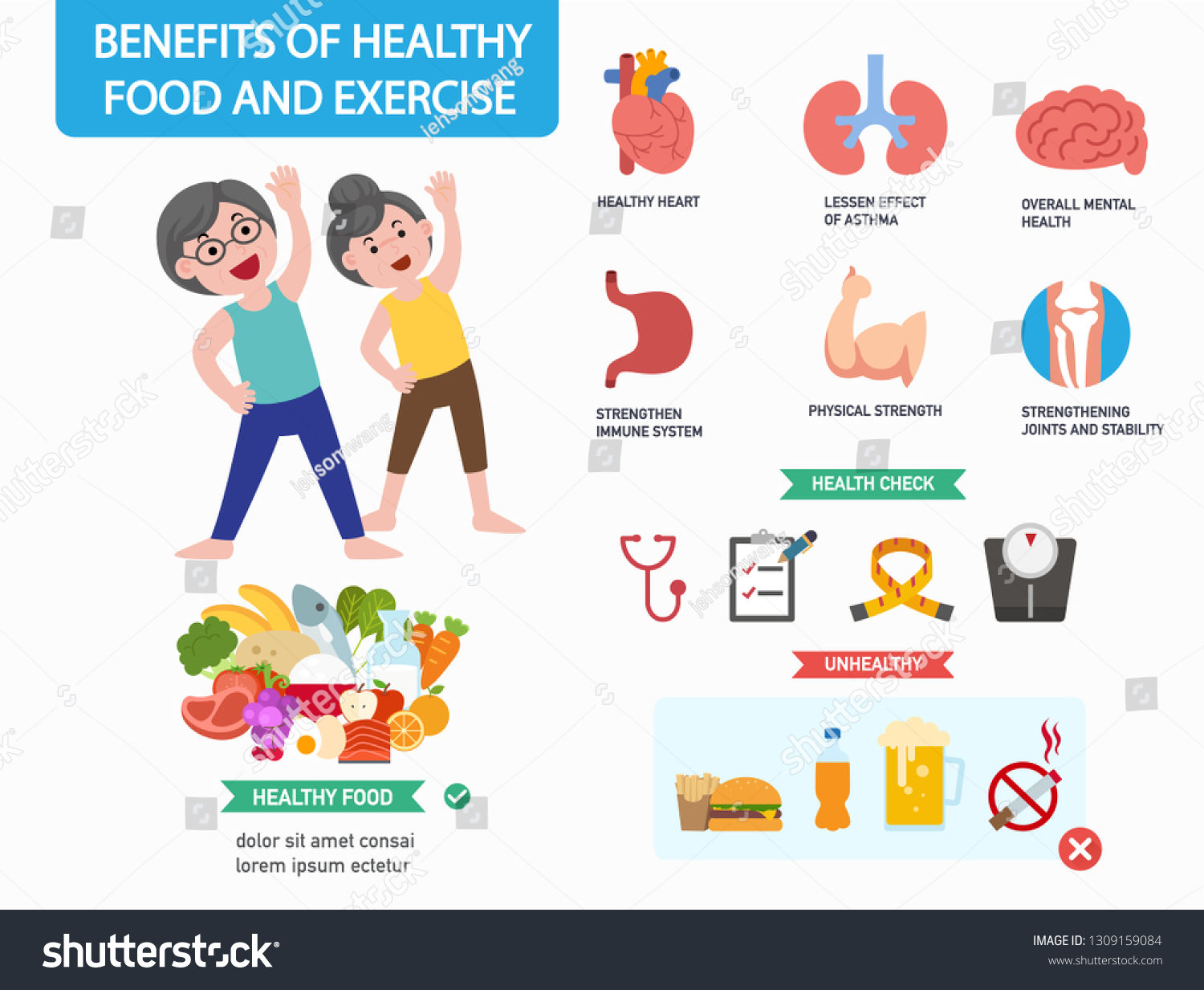 Benefits Healthy Food Exercise Infographicsvector Illustration Stock ...