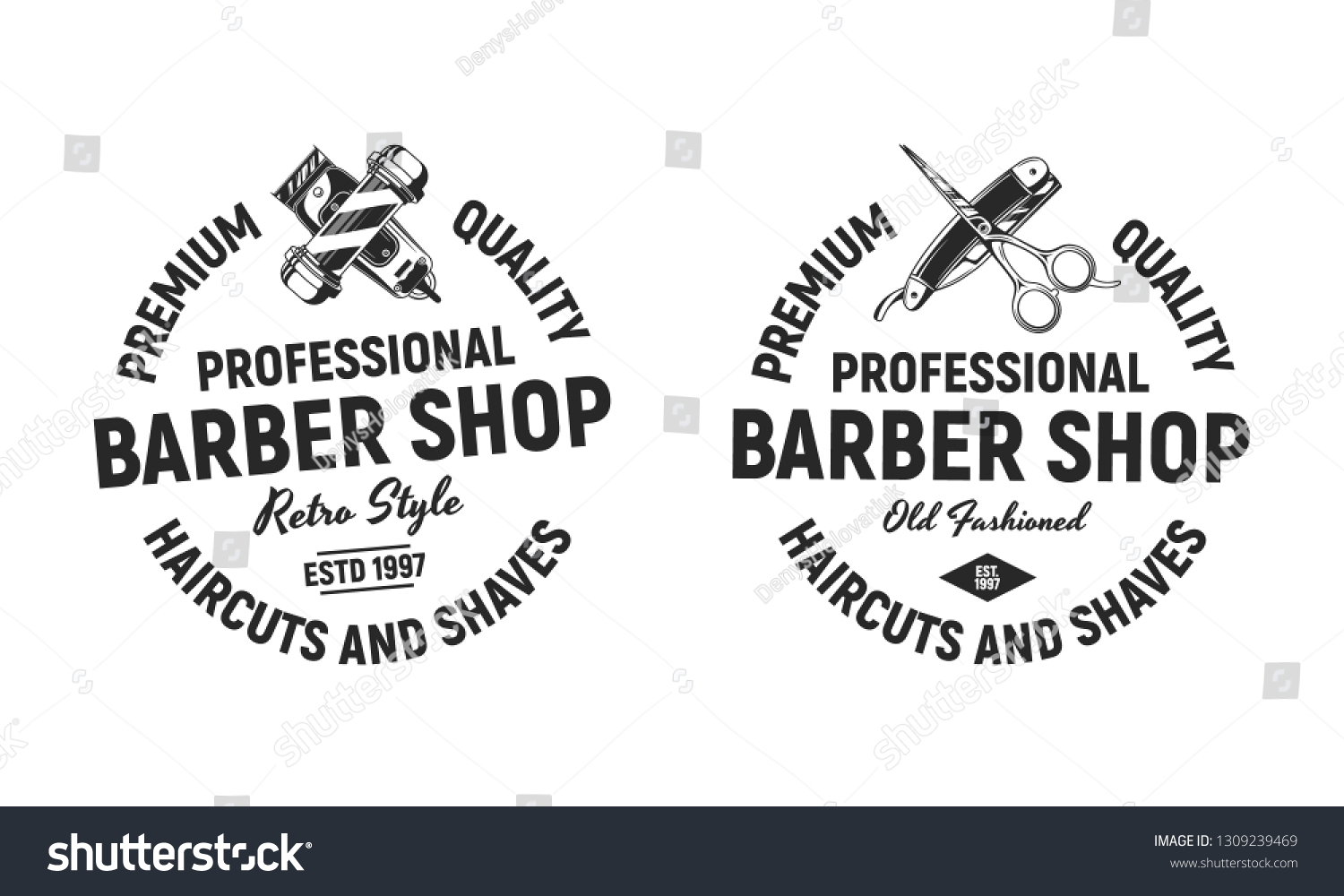 Two Circle Barber Shop Logos Signs image vectorielle de stock (libre