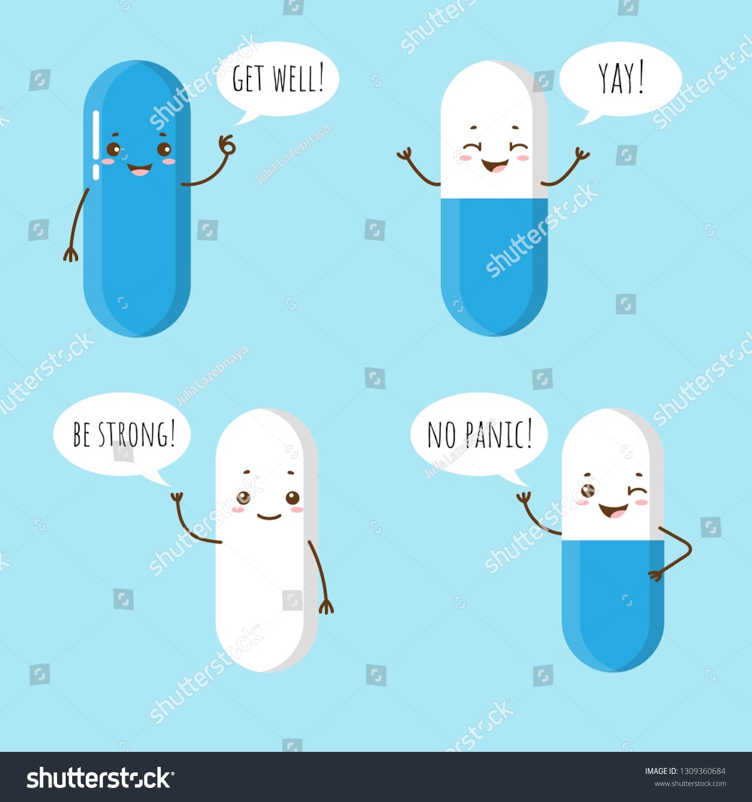 Set Happy Pill Vitamin Cute Kawaii Stock Vector (Royalty Free ...