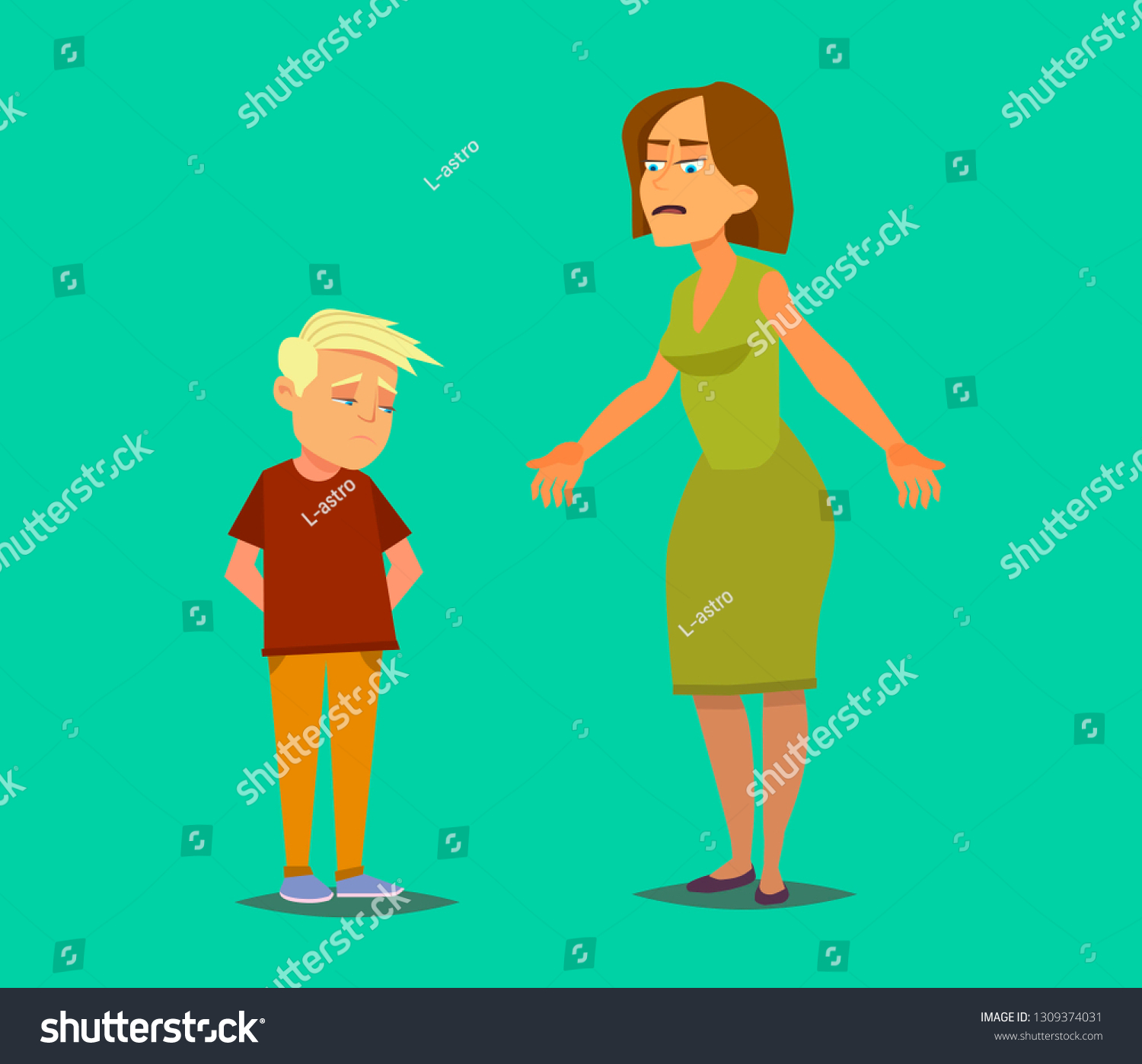 Angry Mother Scolds Guilty Son Vector Stock Vector Royalty Free 1309374031 Shutterstock 
