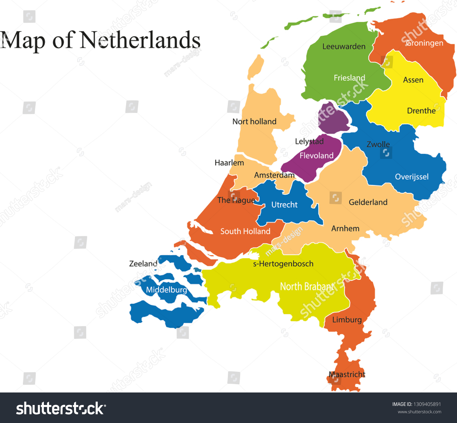 Netherlands Map Vector Illustration Netherlands Map Stock Vector Royalty Free 1309405891 3835