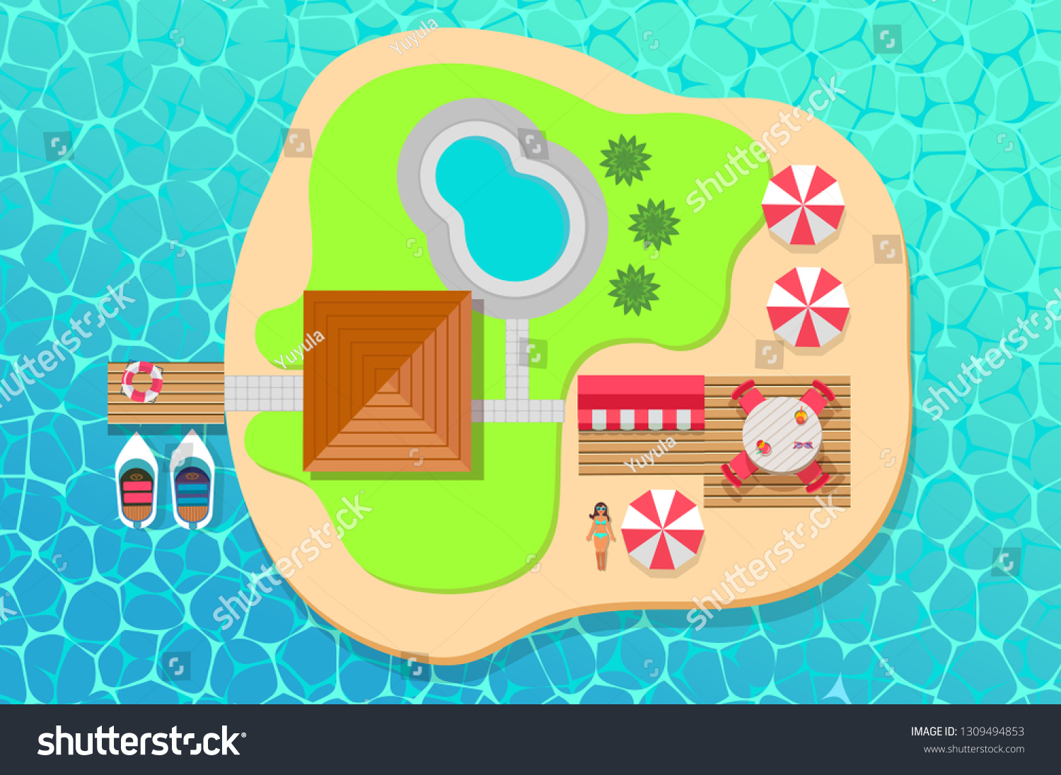 Top View Vector Banner Tropical Island Stock Vector (Royalty Free ...