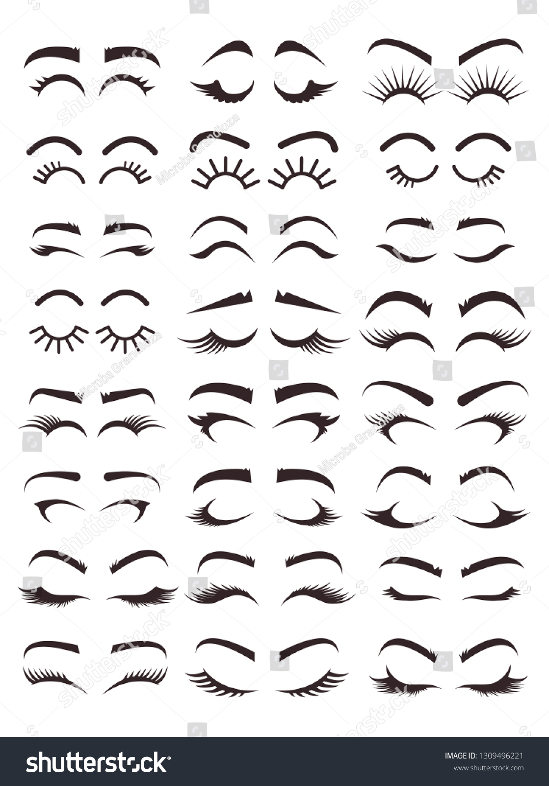 Different Types Variation Eyebrows Eyelashes Models Stock Vector ...