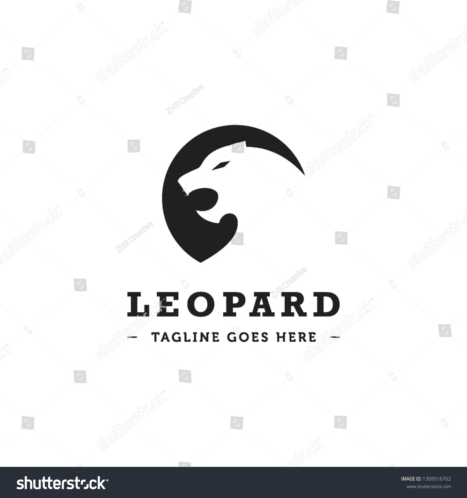 Leopard Head Roar Flat Black Circle Stock Vector (Royalty Free ...
