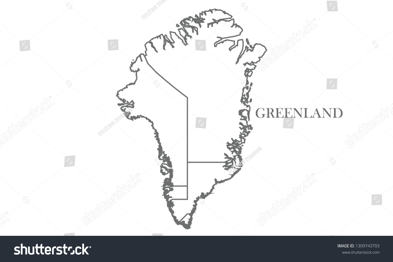 Greenland Gray Line Map Stock Vector (Royalty Free) 1309743703 ...