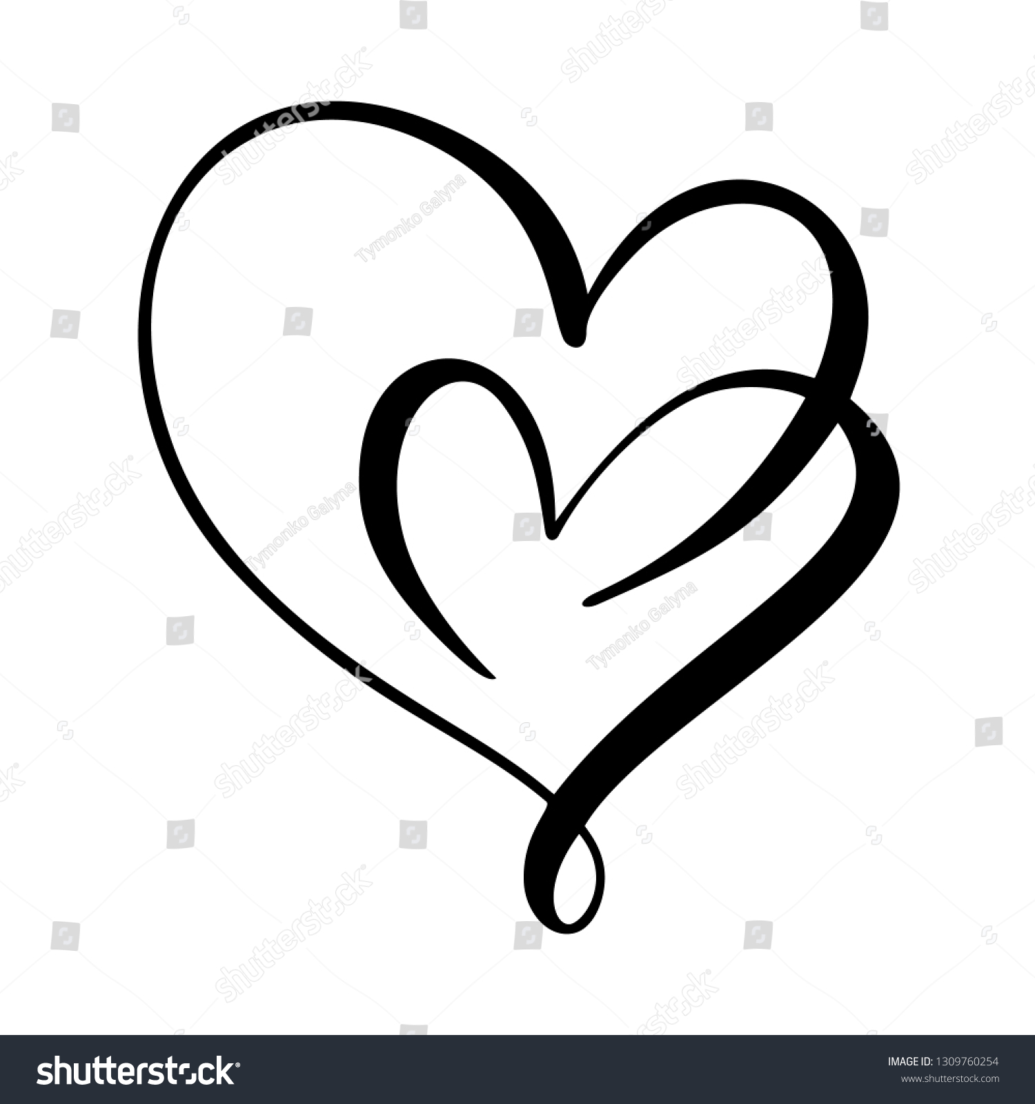 Calligraphic Love Heart Sign Vector Romantic Stockvector Rechtenvrij