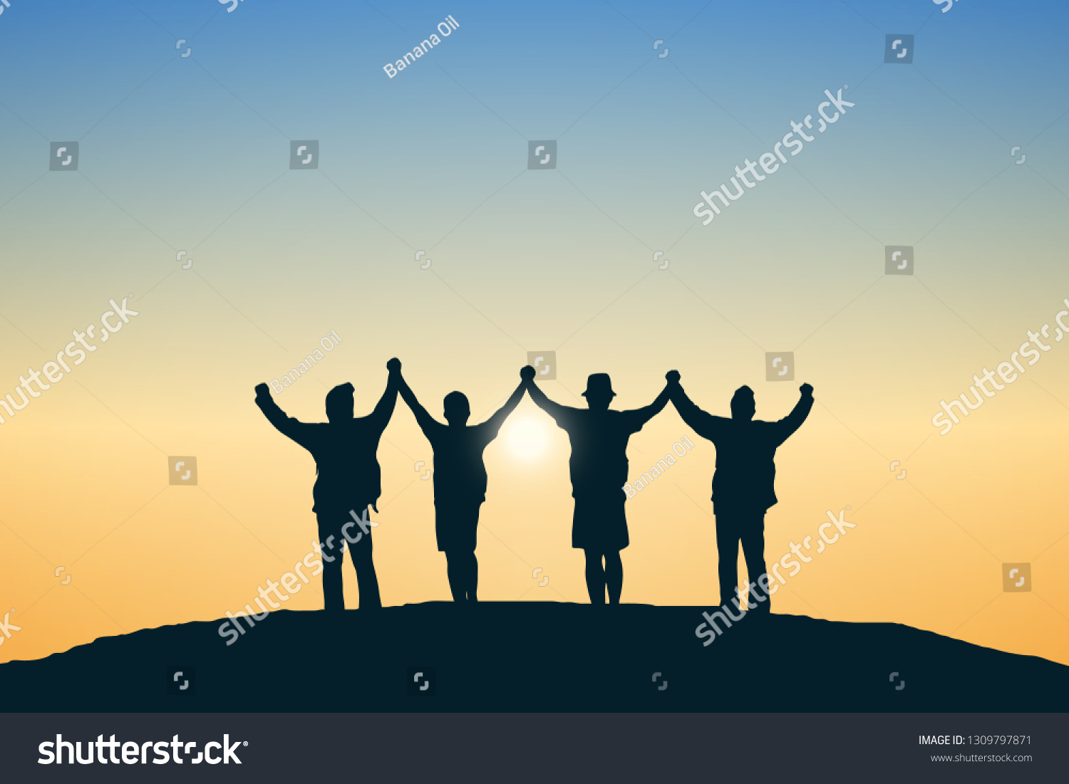 Silhouette Team Young Man Celebrating Success Stock Vector (Royalty ...