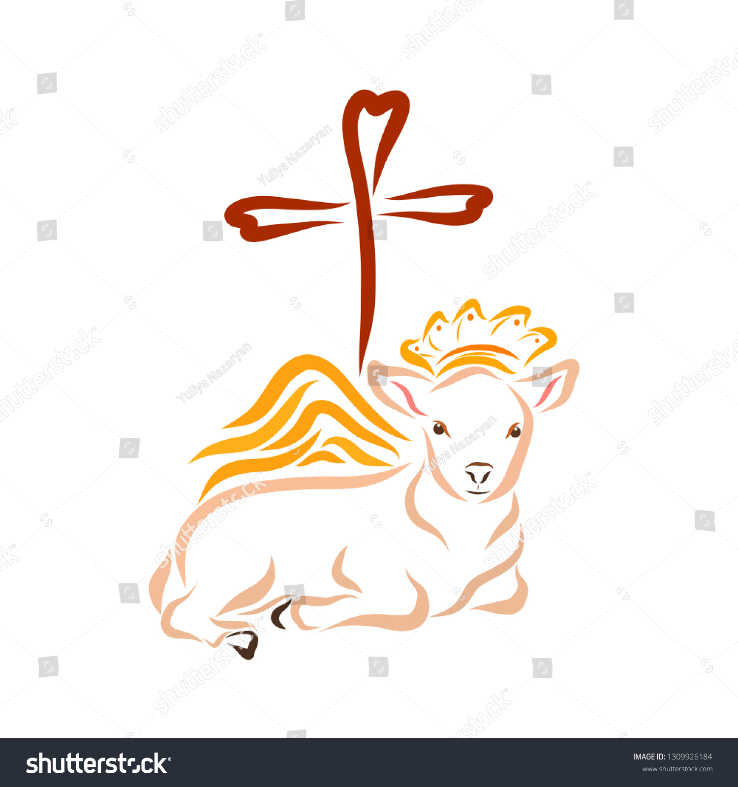 Winged Lamb Crown Cross Heart Stock Illustration 1309926184 | Shutterstock