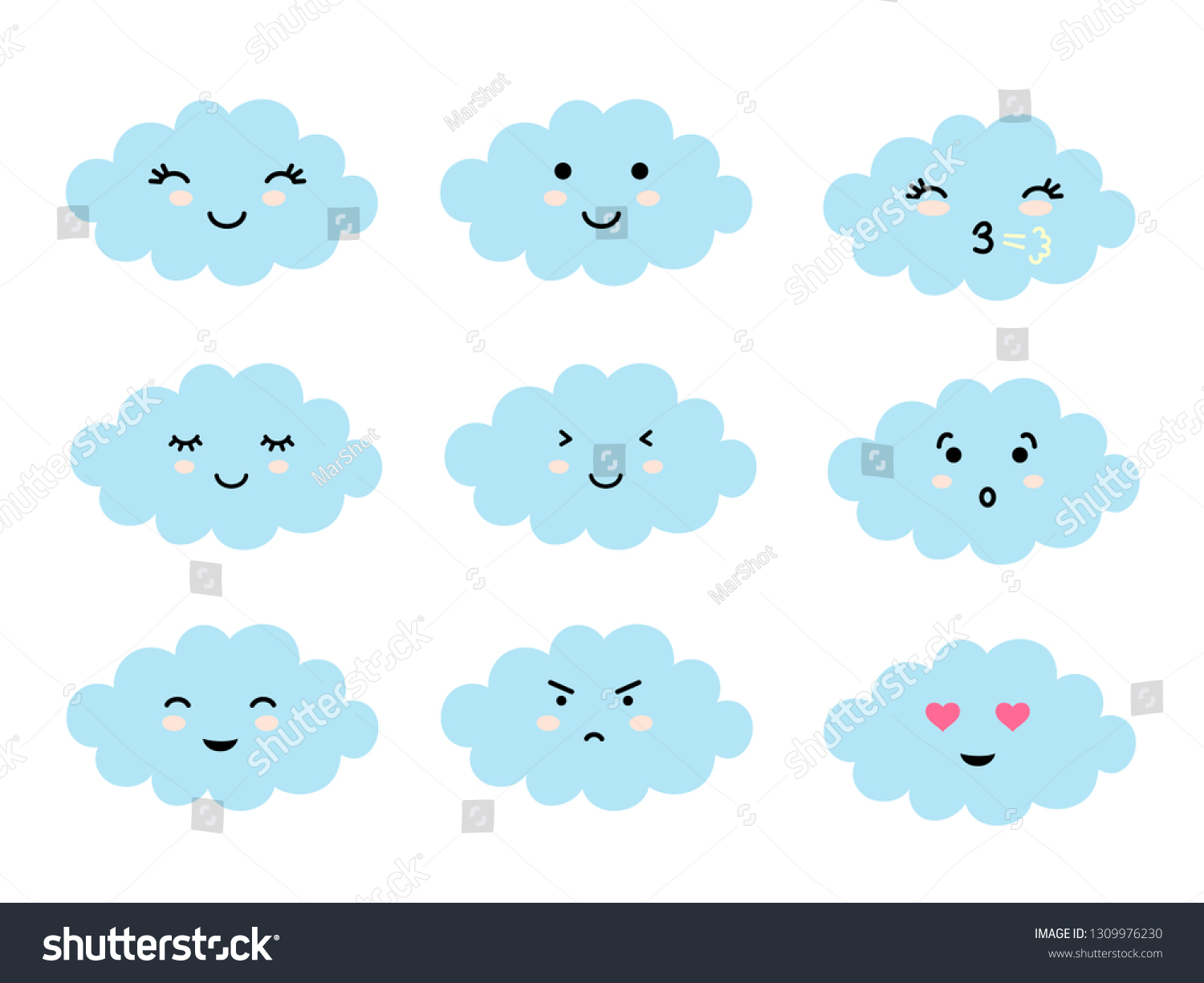 Set Cloud Shaped Emoji Different Mood Stock Vector (Royalty Free ...