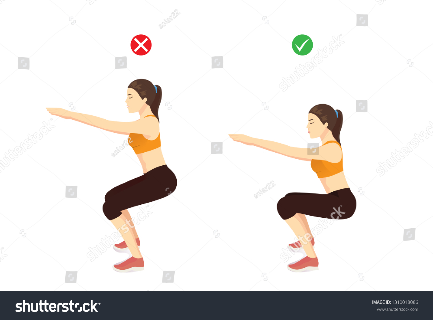 Woman Doing Correct Air Squat Exercise Stock Vector (Royalty Free ...