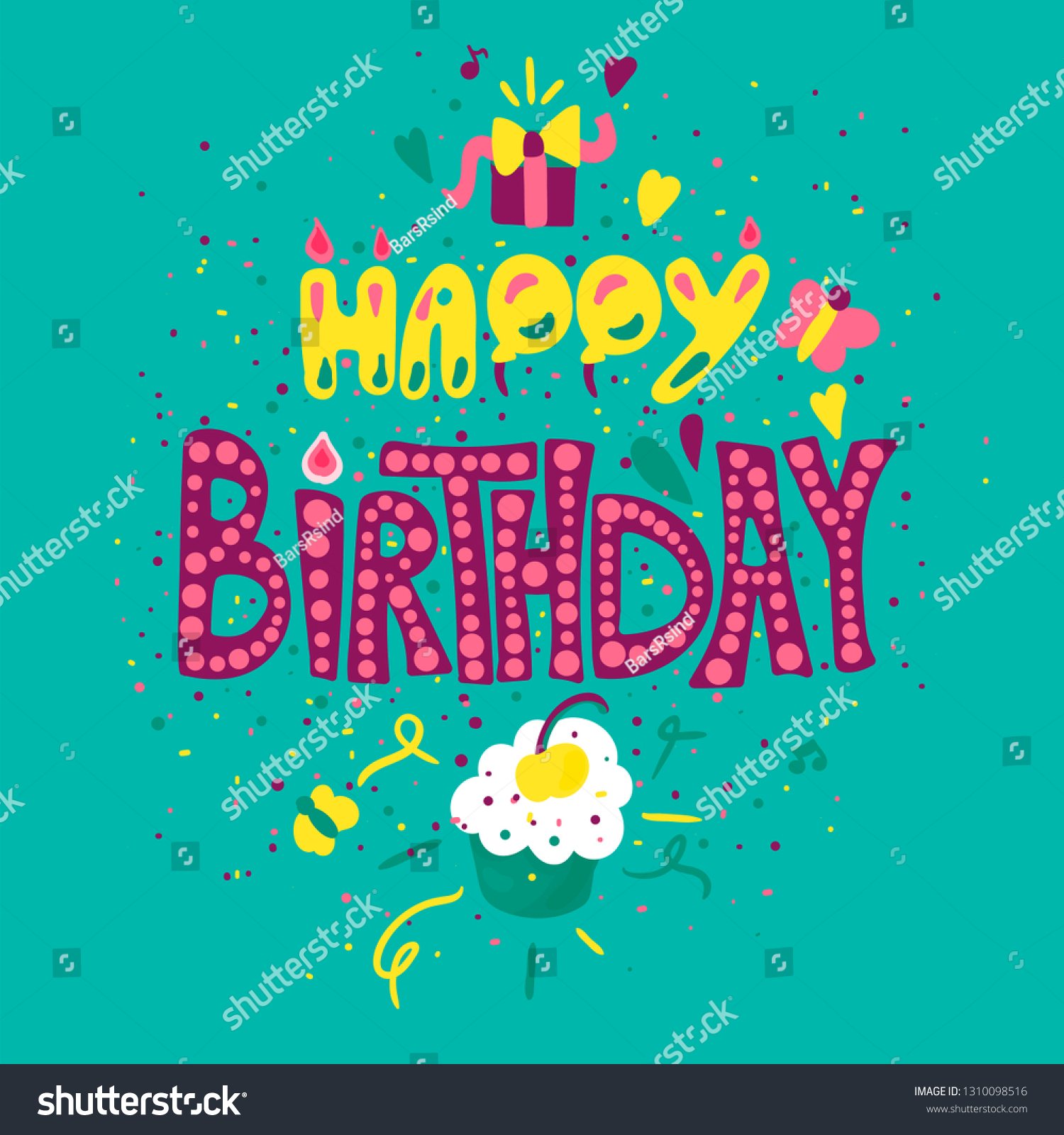 Happy Birthday Hand Drawn Color Lettering Stock Vector (Royalty Free ...