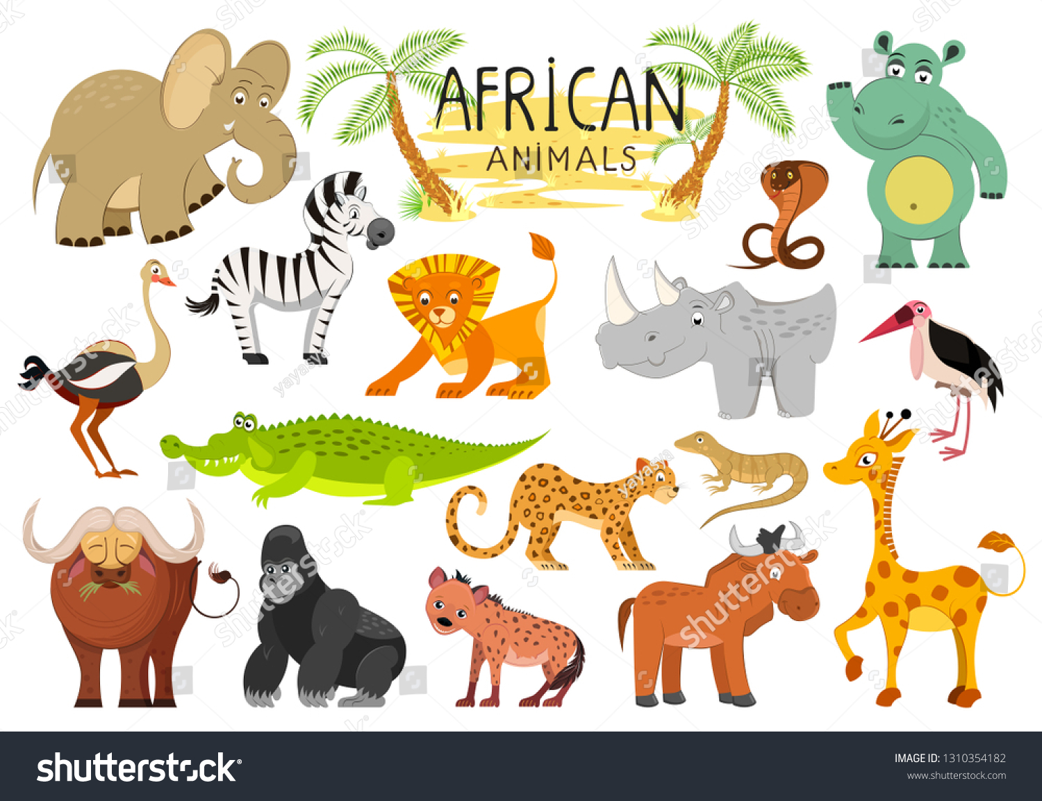 African Animals Collection Isolated On White Stock Illustration ...