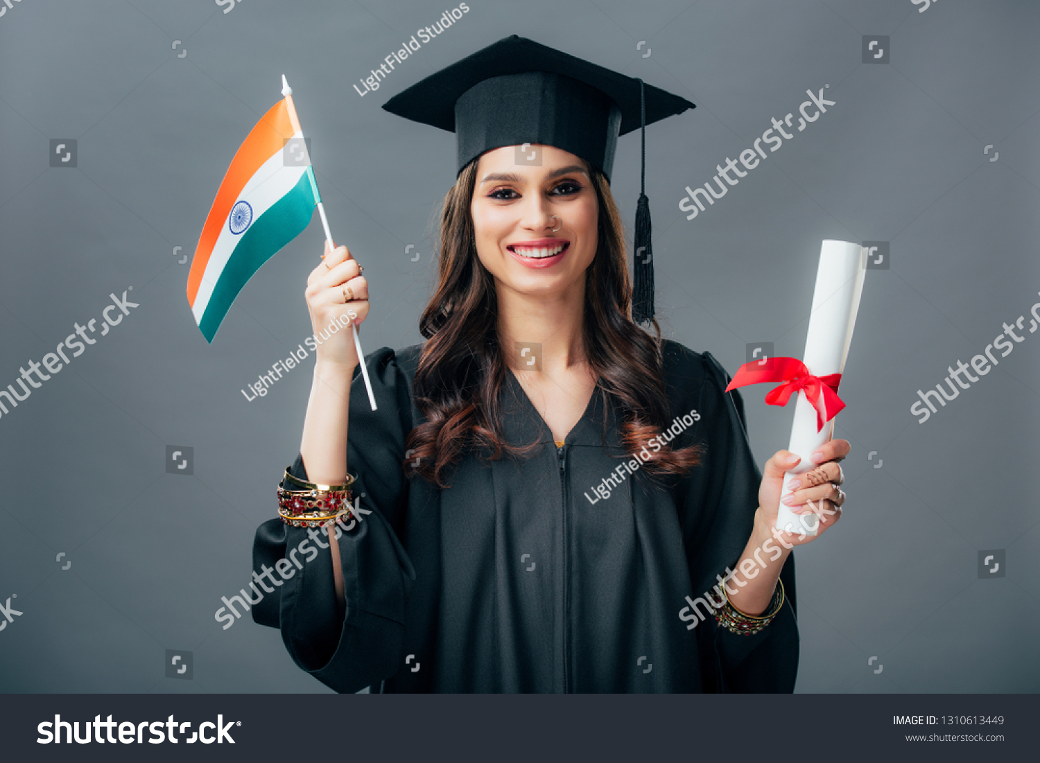 Happy Student Academic Gown Graduation Cap Stock Photo 1310613449