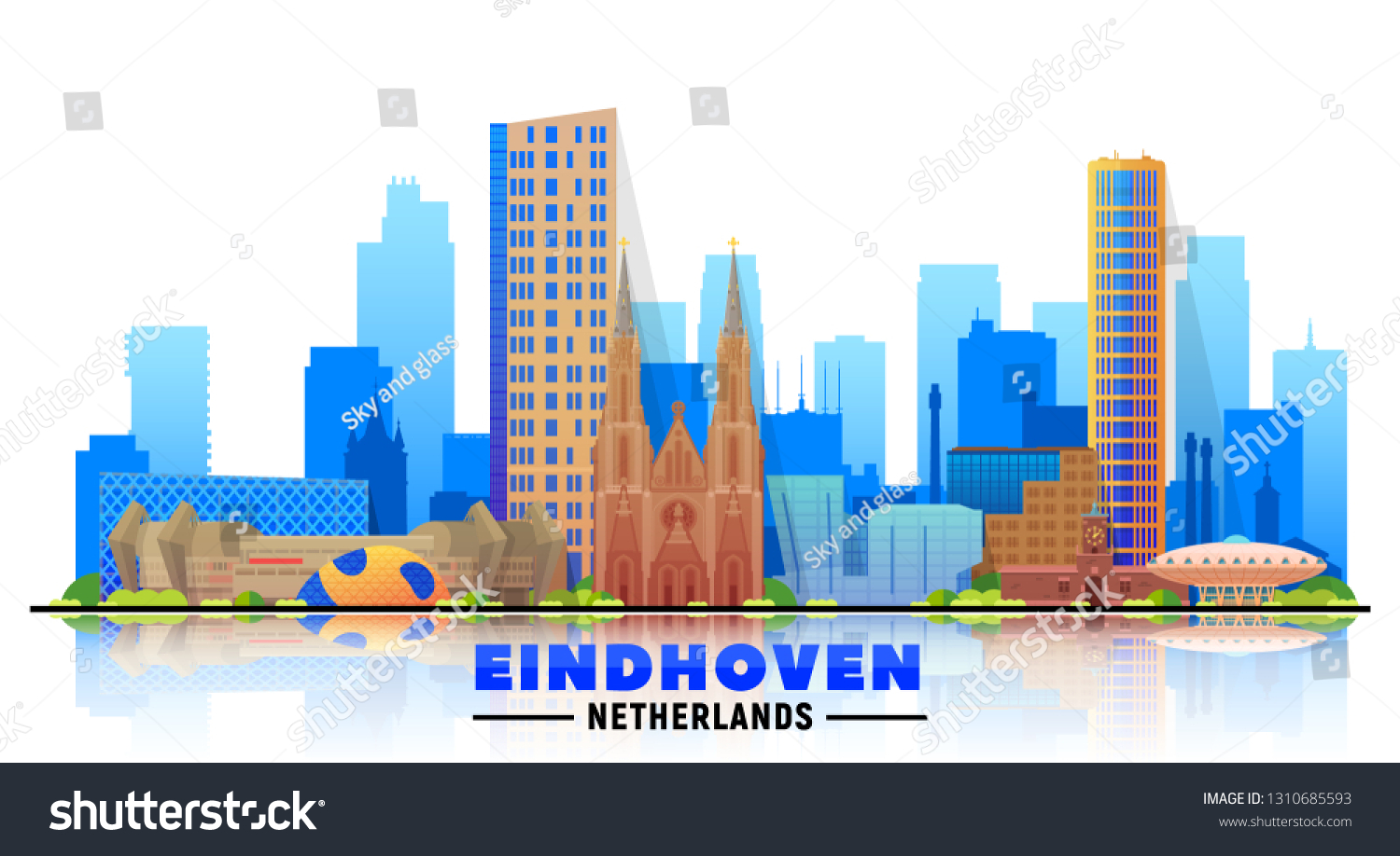 Eindhoven Netherlands Skyline Panorama White Background Stock Vector Royalty Free 1310685593 0214