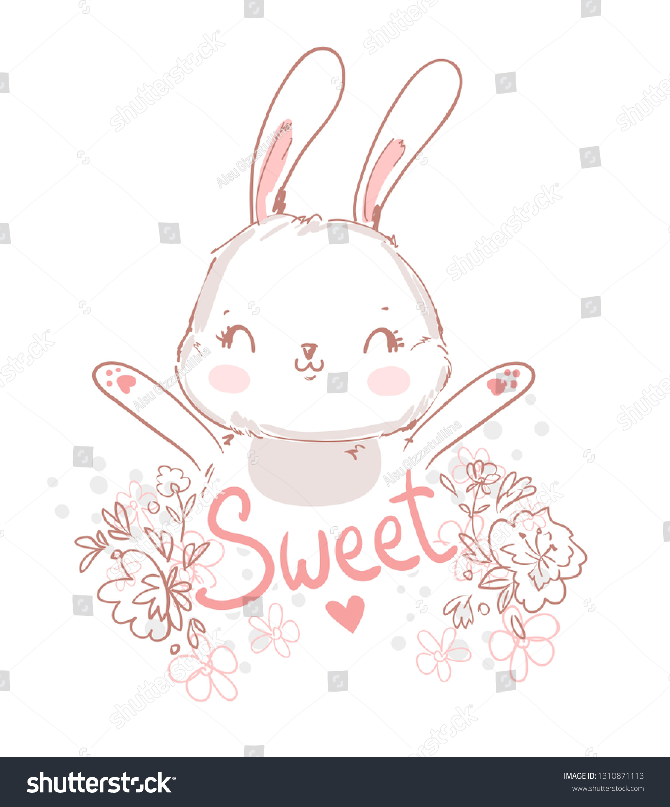 Hand Drawn Vector Cute Rabbit Bunny Stock Vector (Royalty Free ...