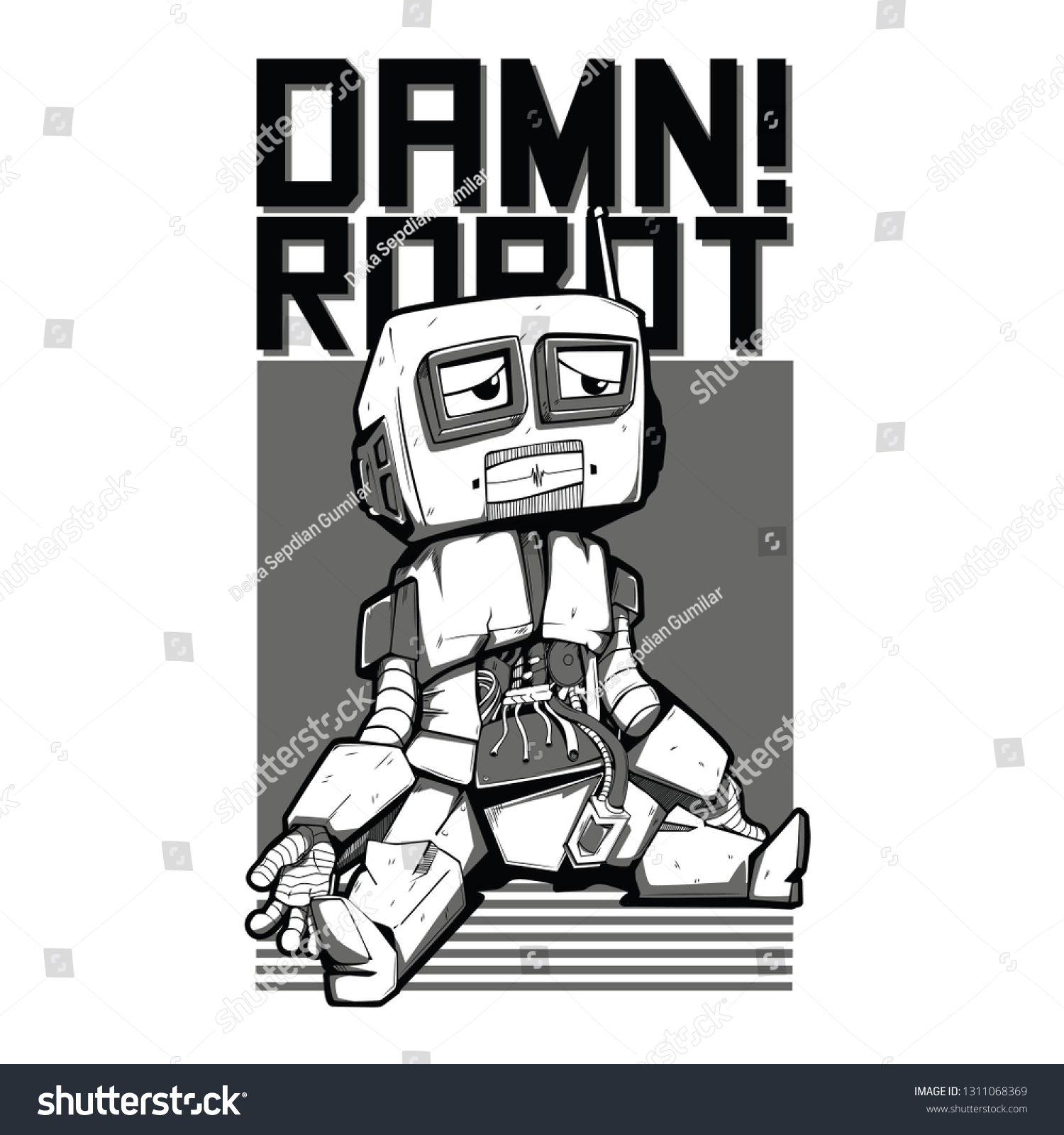 Damn Robot Black White Illustration Stock Vector (Royalty Free ...