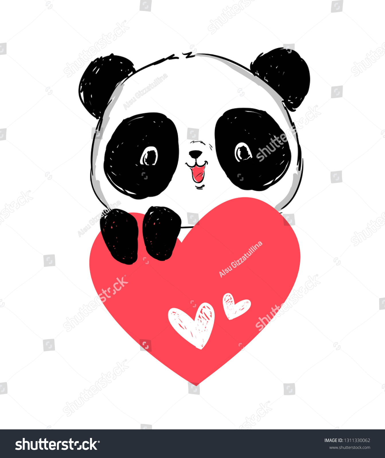 Панда с сердечком рисунок