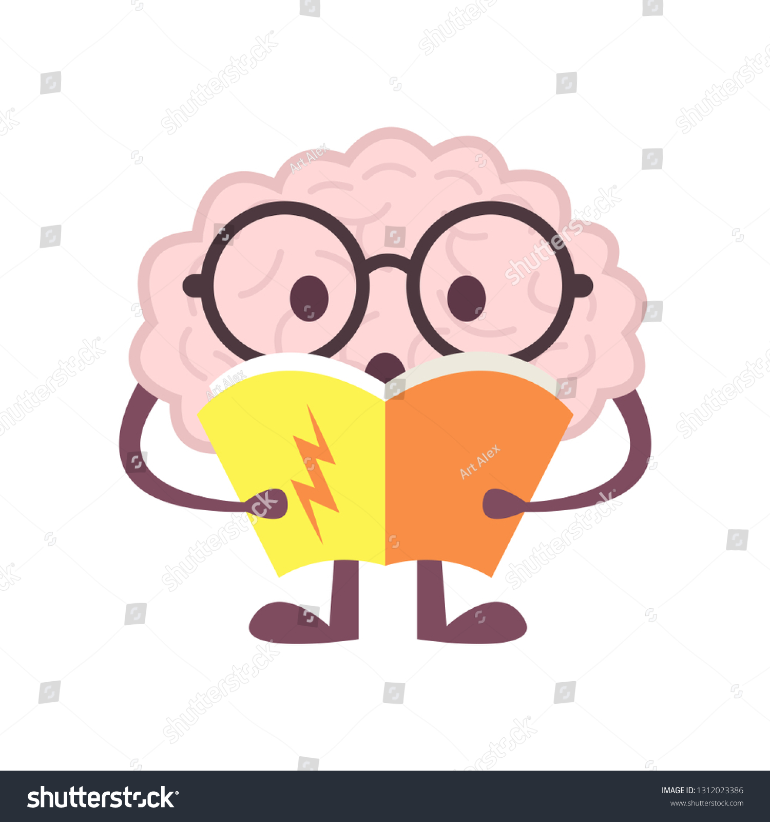 Cartoon Brain Character Reading Book Vector Stock Vector (Royalty Free ...