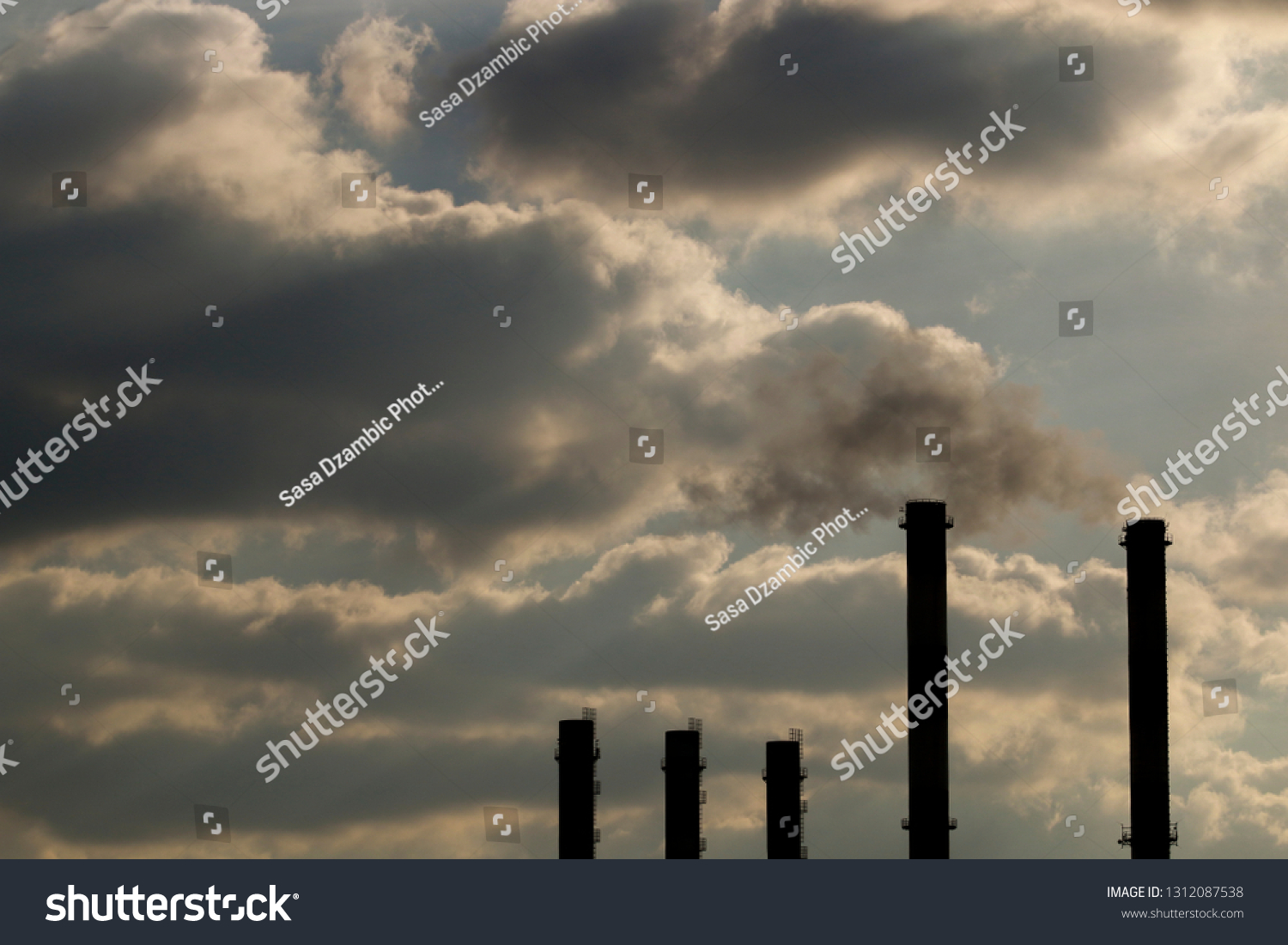 Chimneys Steam Production Thermal Power Station Stock Photo 1312087538