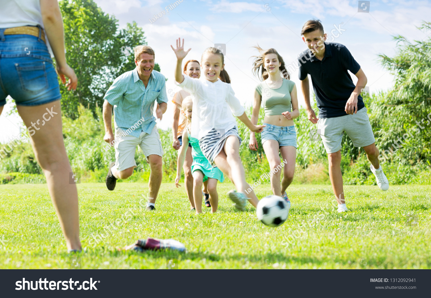 Parents Four Happy Kids Playing Soccer Stock Photo 1312092941 ...