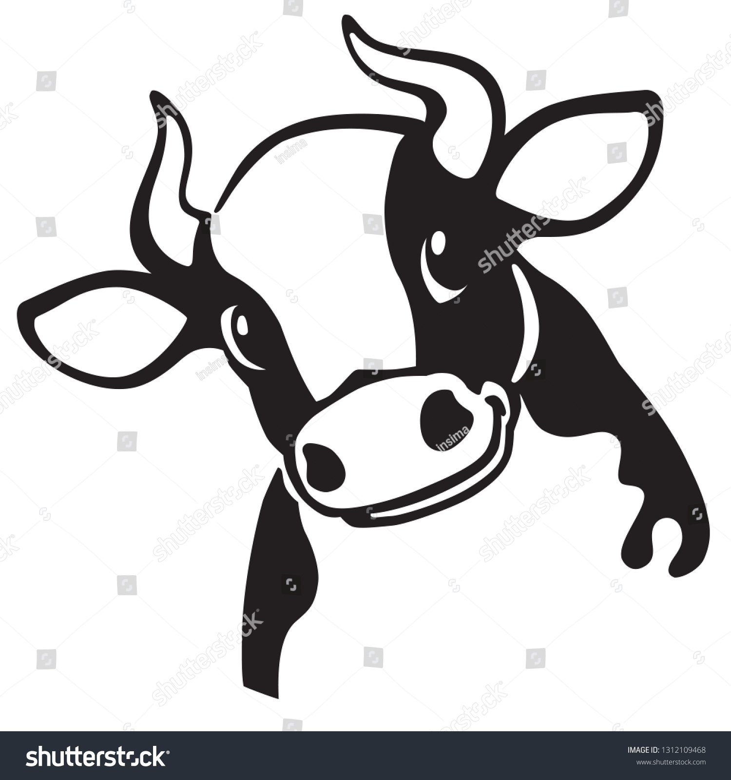cartoon cow black and white