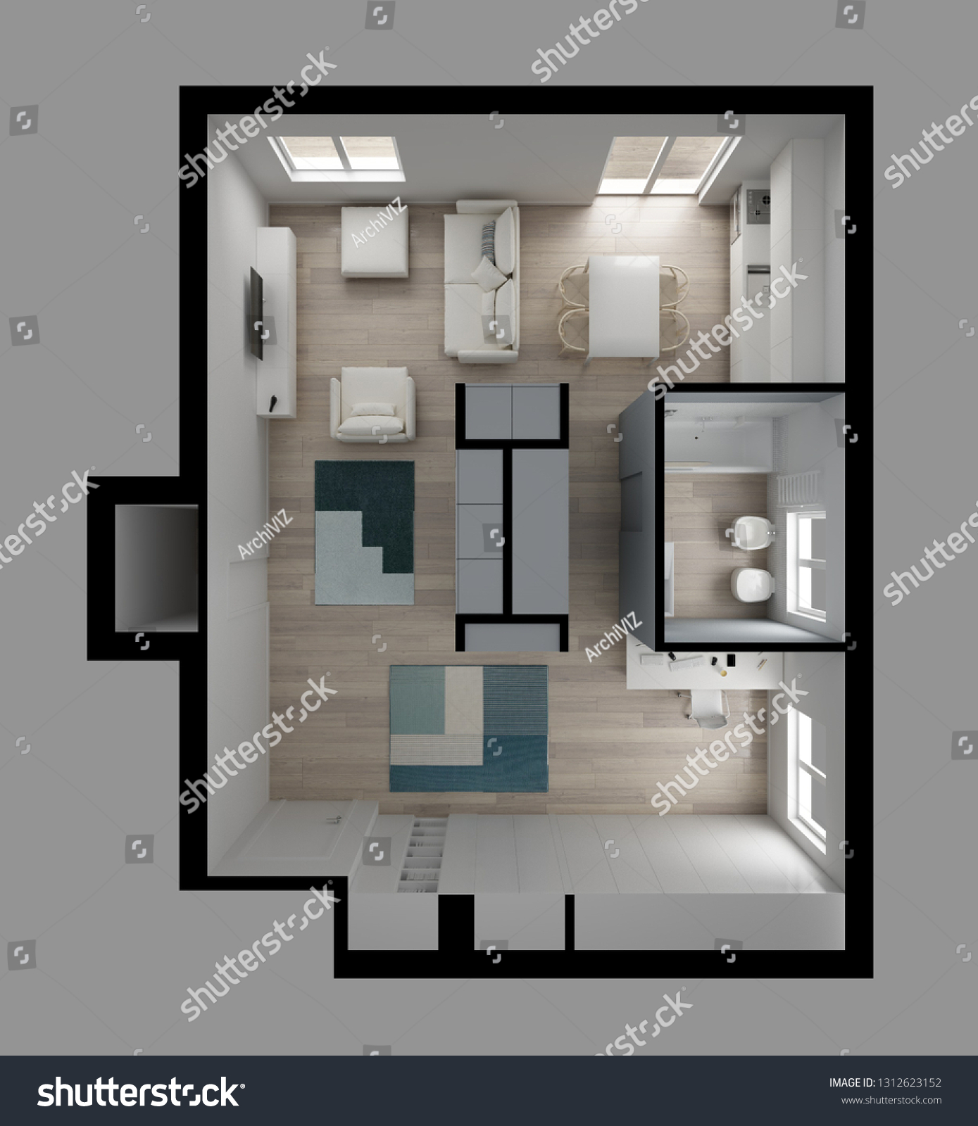 One Room Apartment Flat Top View Stock Illustration 1312623152 ...