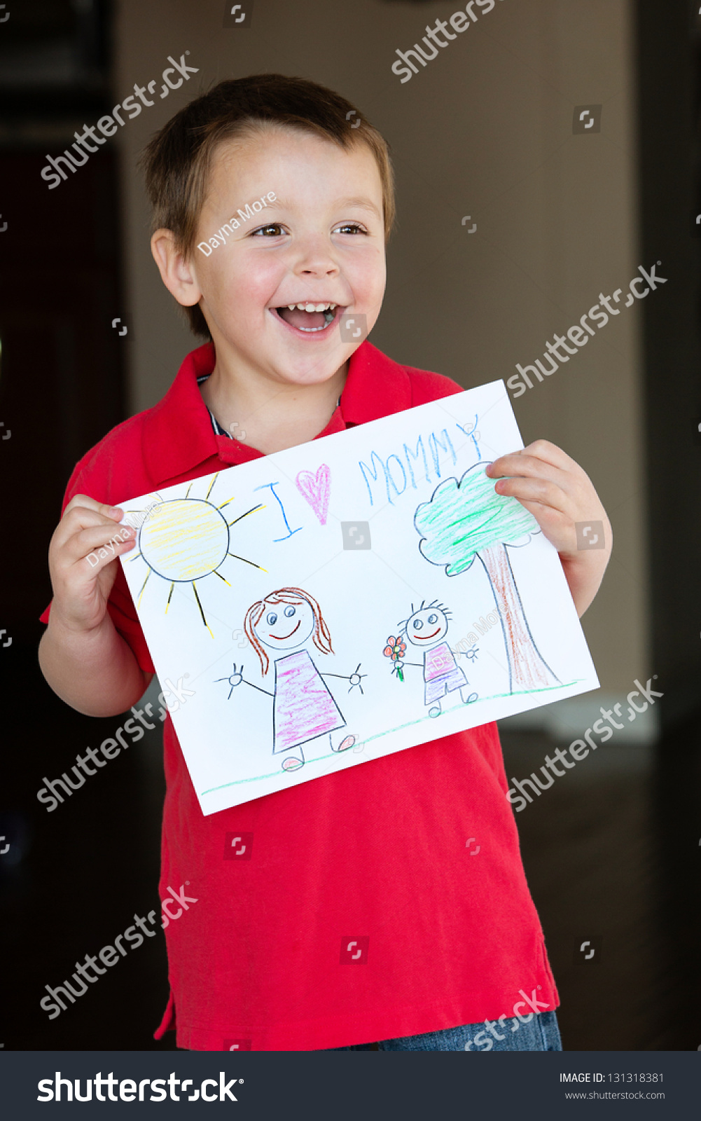 Happy Little Boy Holding Drawing His Stock Photo 131318381 | Shutterstock