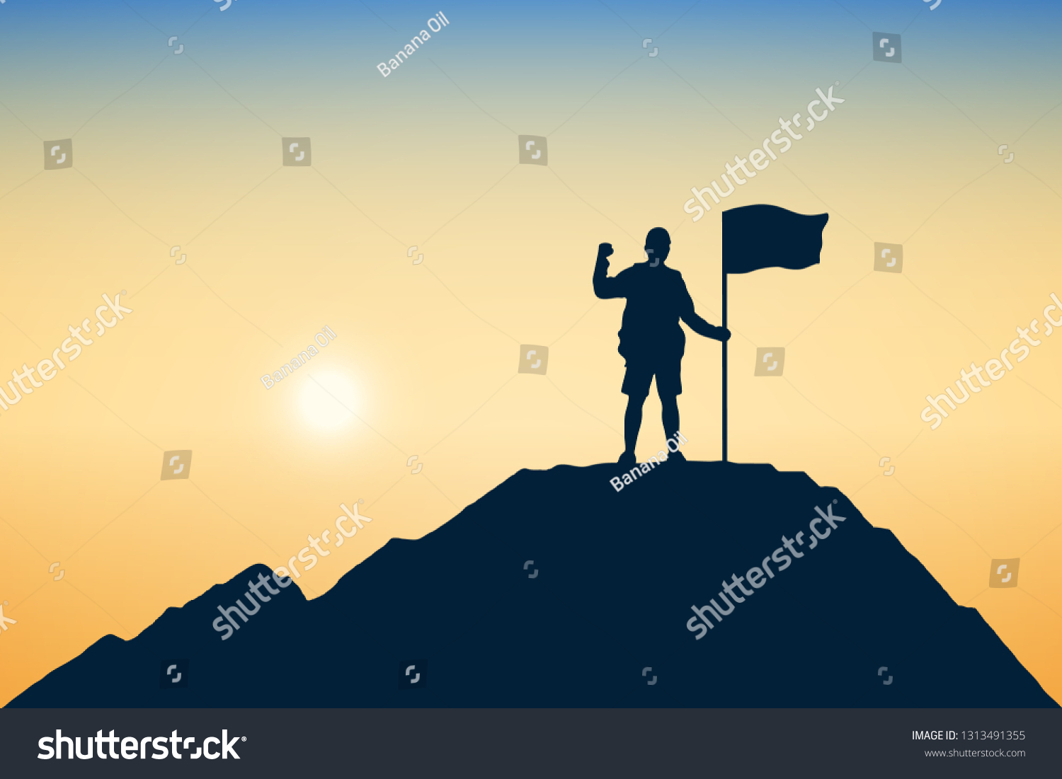 Silhouette Achievement Young Man Flag On Stock Vector (Royalty Free ...