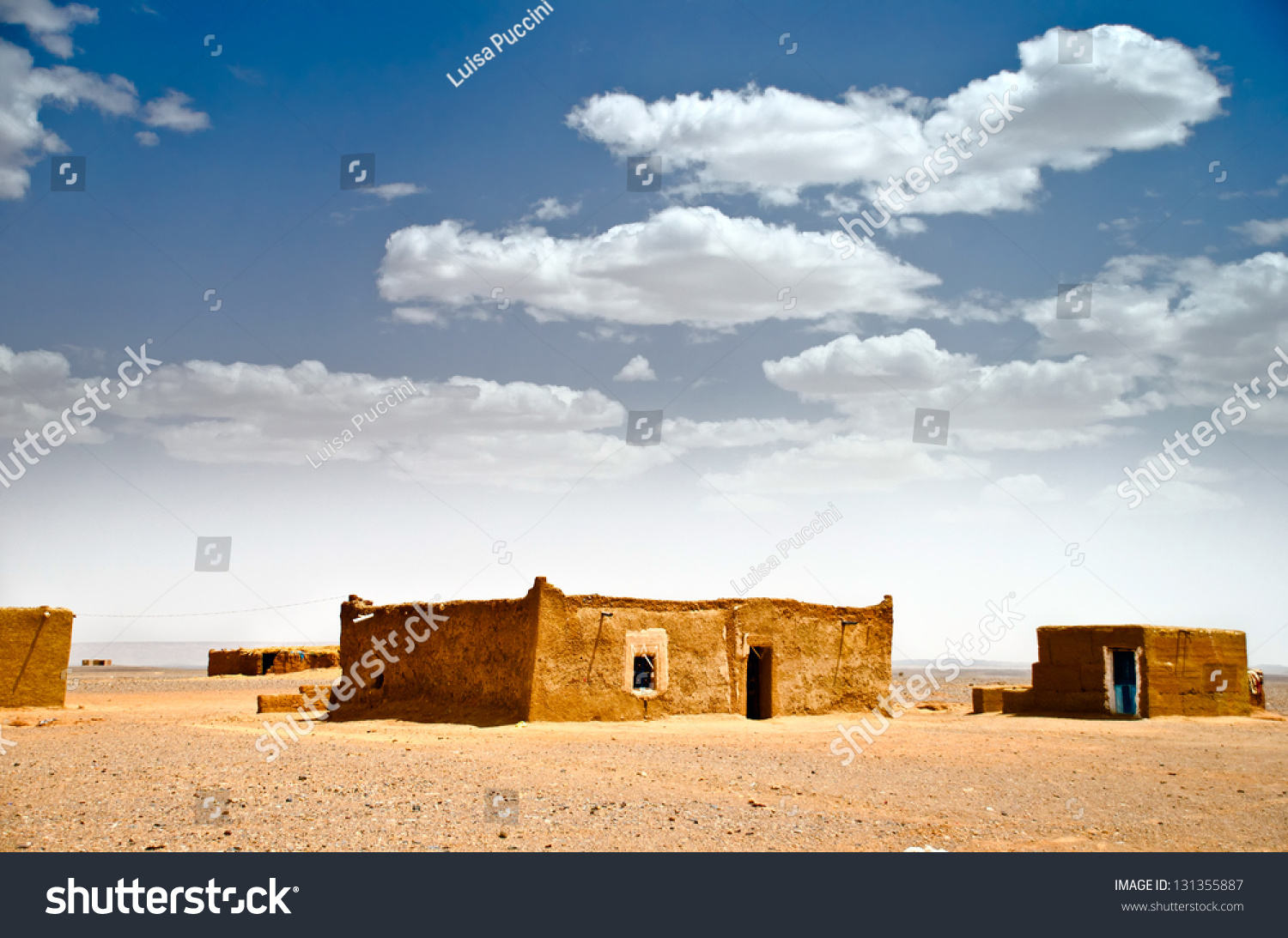 Mud Houses Desolated Landscape Sahara Desert Stock Photo 131355887 ...