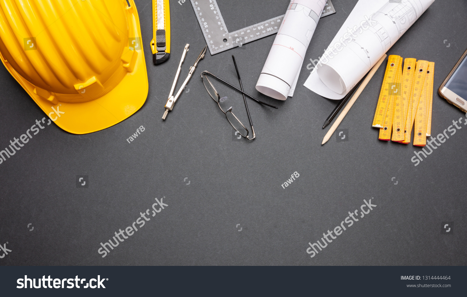 Architect Engineer Workplace Construction Site Desk Stock Photo ...