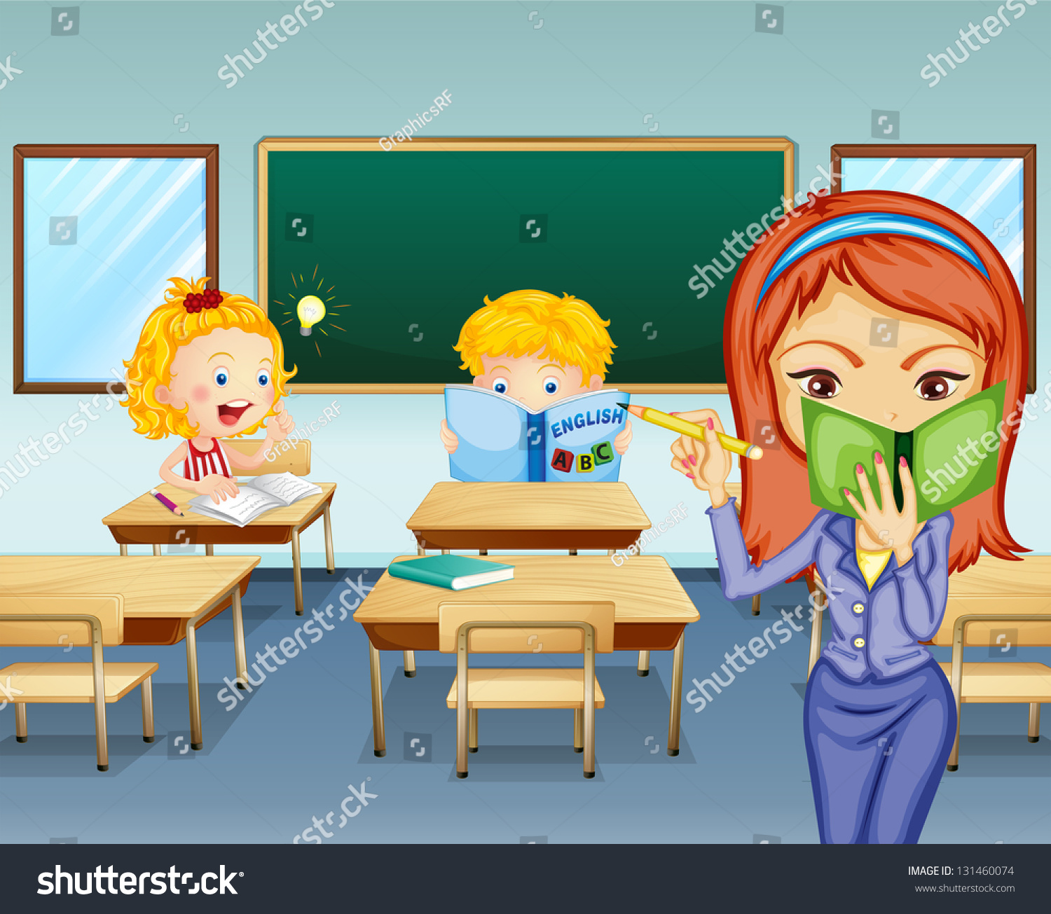 Illustration Students Studying Inside Classroom Stock Illustration ...