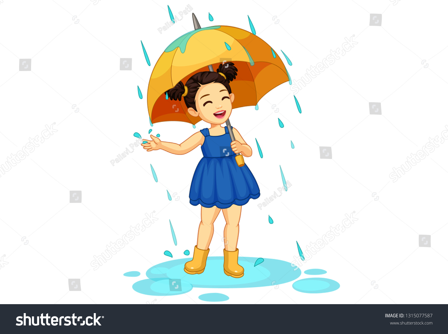 Cute Little Girl Umbrella Enjoying Rain Stock Vector (Royalty Free ...