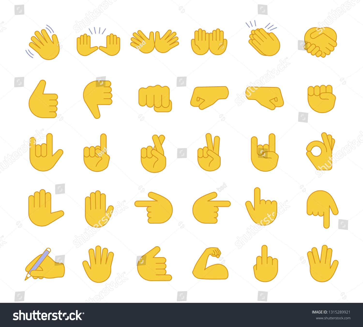 Hand Gesture Emojis Color Icons Set Stock Vector (Royalty Free ...