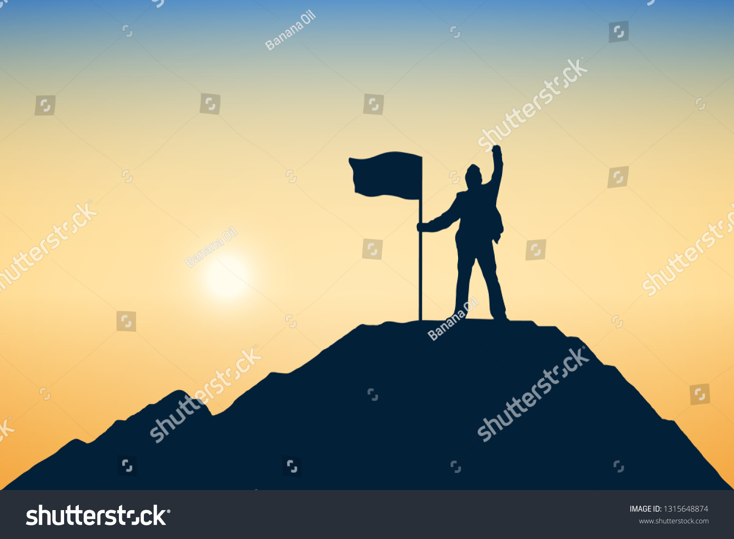 Silhouette Achievement Young Man Flag On Stock Vector (royalty Free 