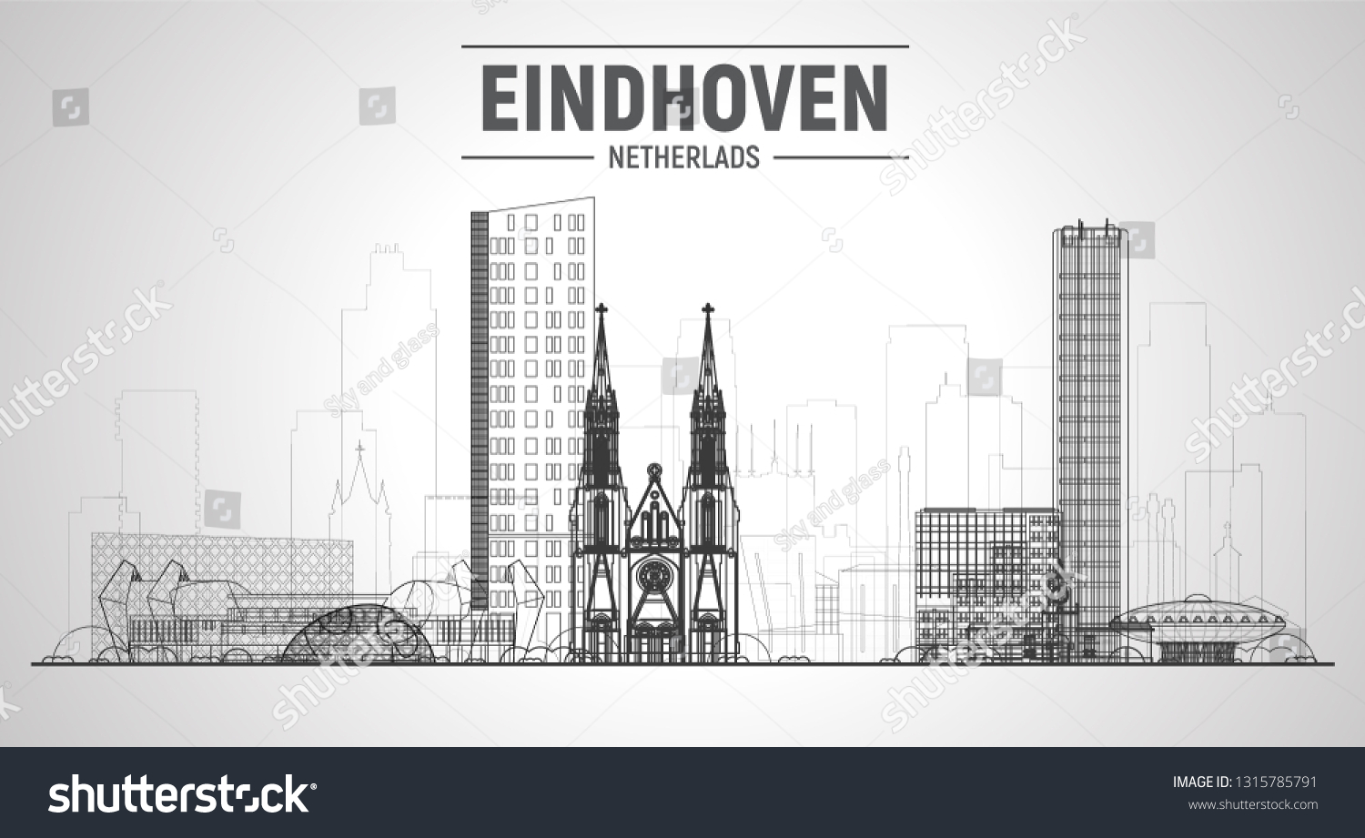 Eindhoven Netherlands Line Skyline Panorama White Stock Vector Royalty Free 1315785791 1726