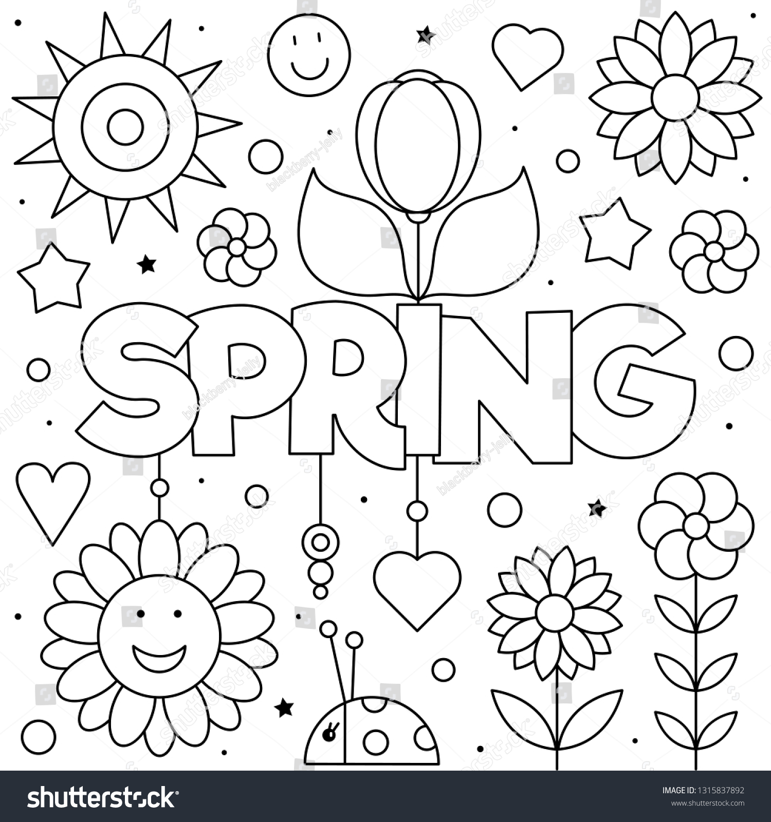Coloring Page Vector Illustration Flowers Spring Stock Vector (Royalty ...